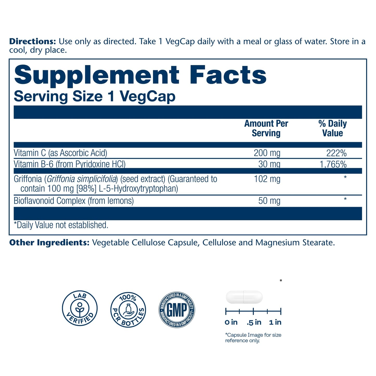Solaray 5-HTP 100mg with Vitamin C and Vitamin B6, 30 Capsules