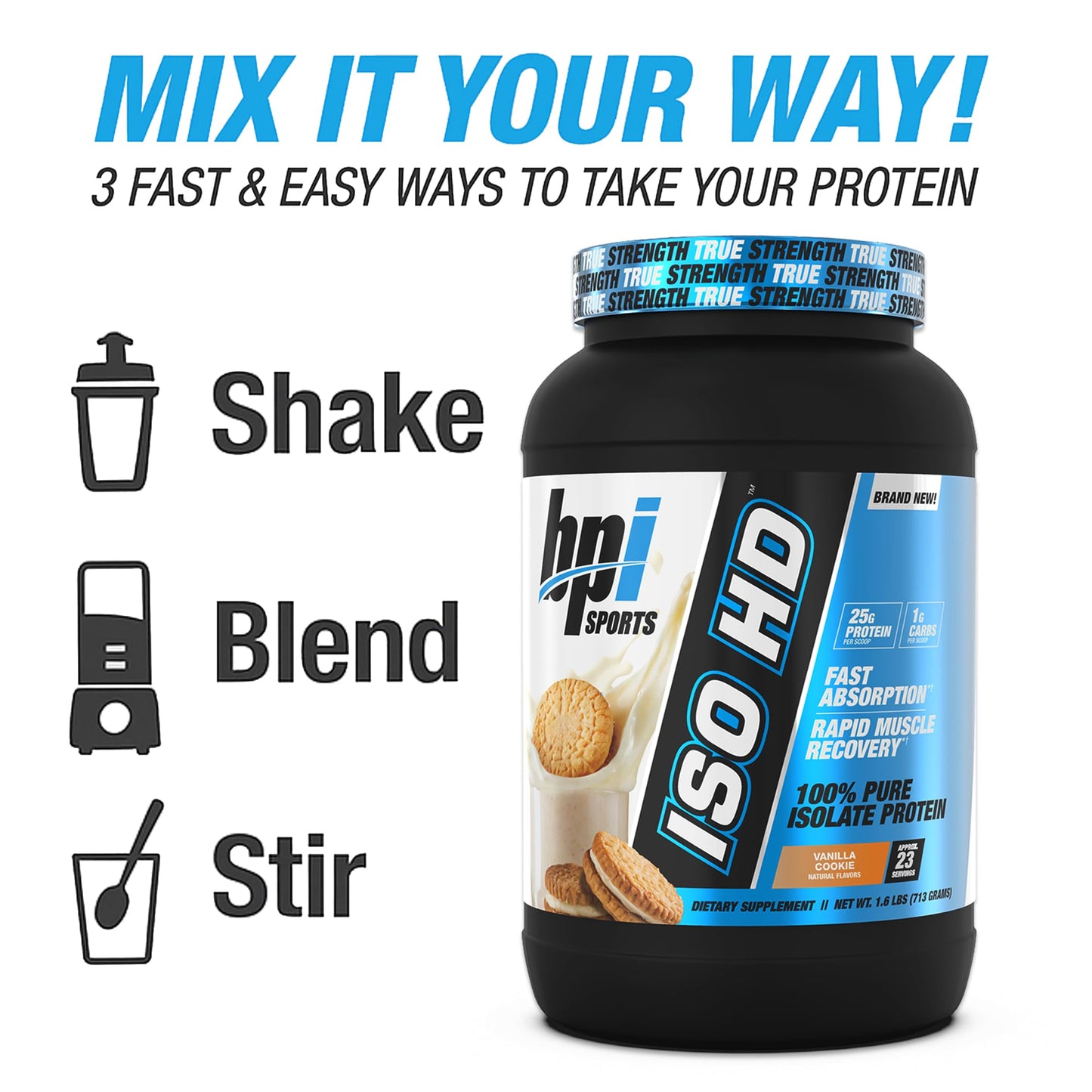 BPI Sports ISO HD Isolate Protein Powder Vanilla Cookie, 1.6 lb, 23 Servings