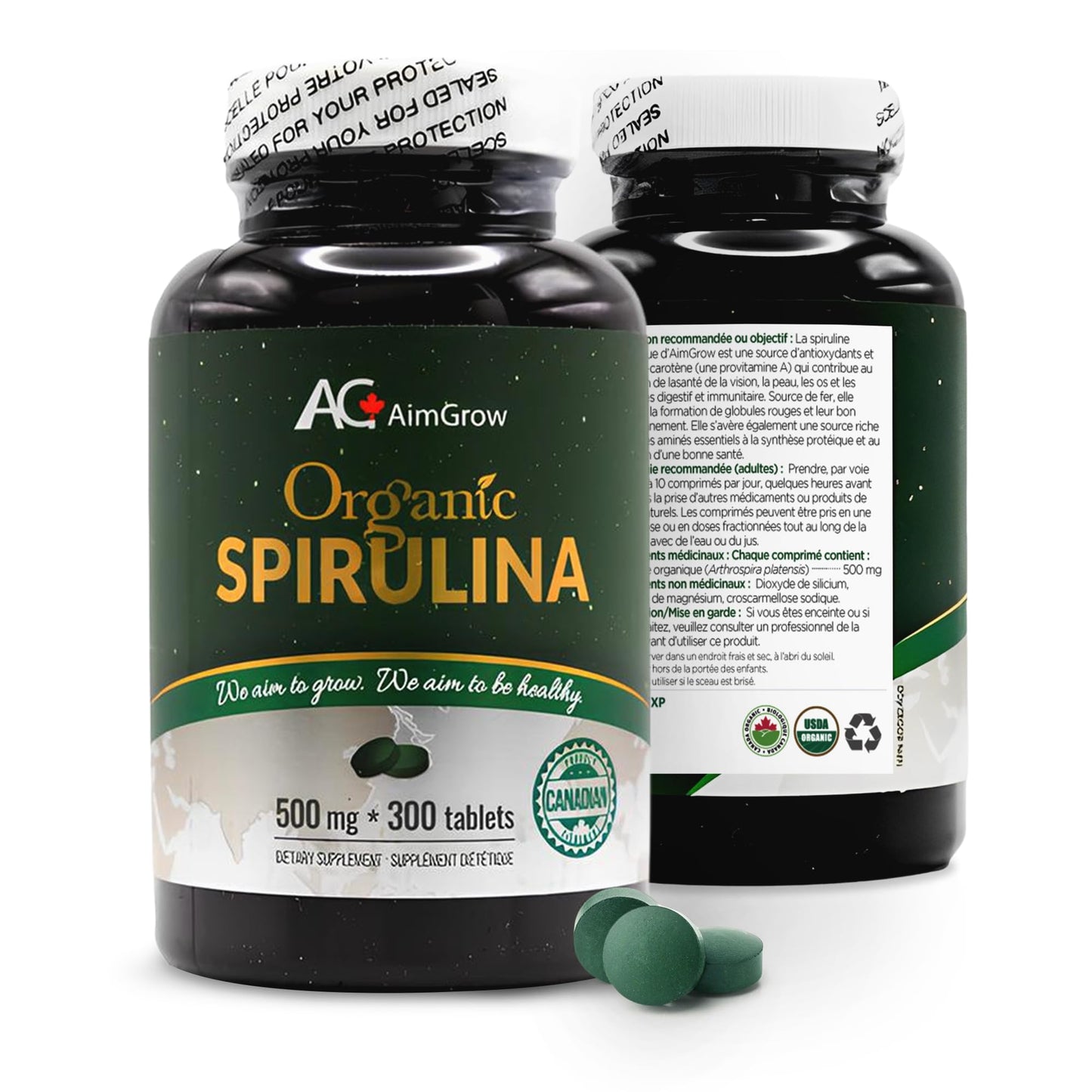 Aimgrow Organic Spirulina Tablets, 300 Tablets