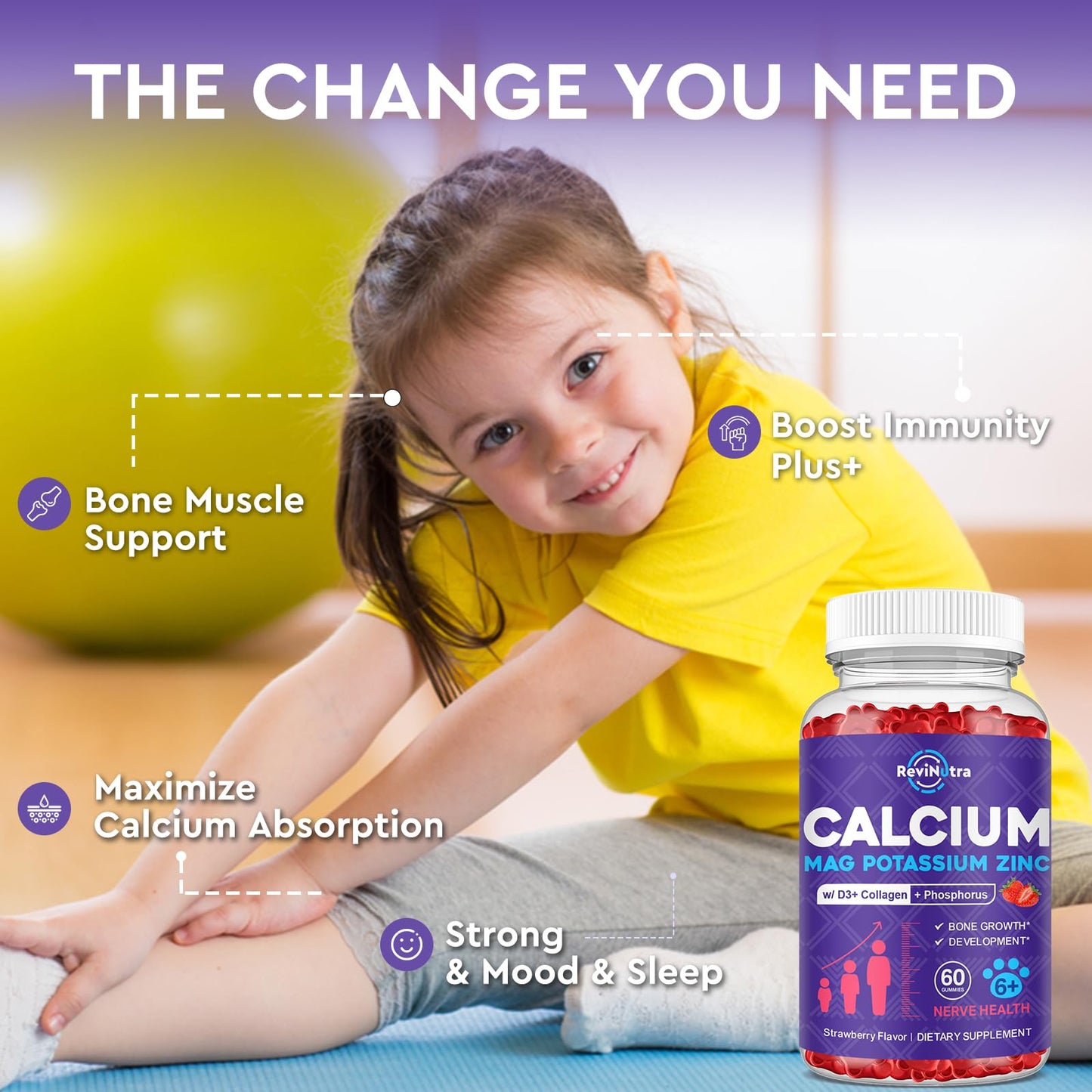 ReviNutra Calcium Potassium Magnesium Gummies for Kids & Adults 60 Count