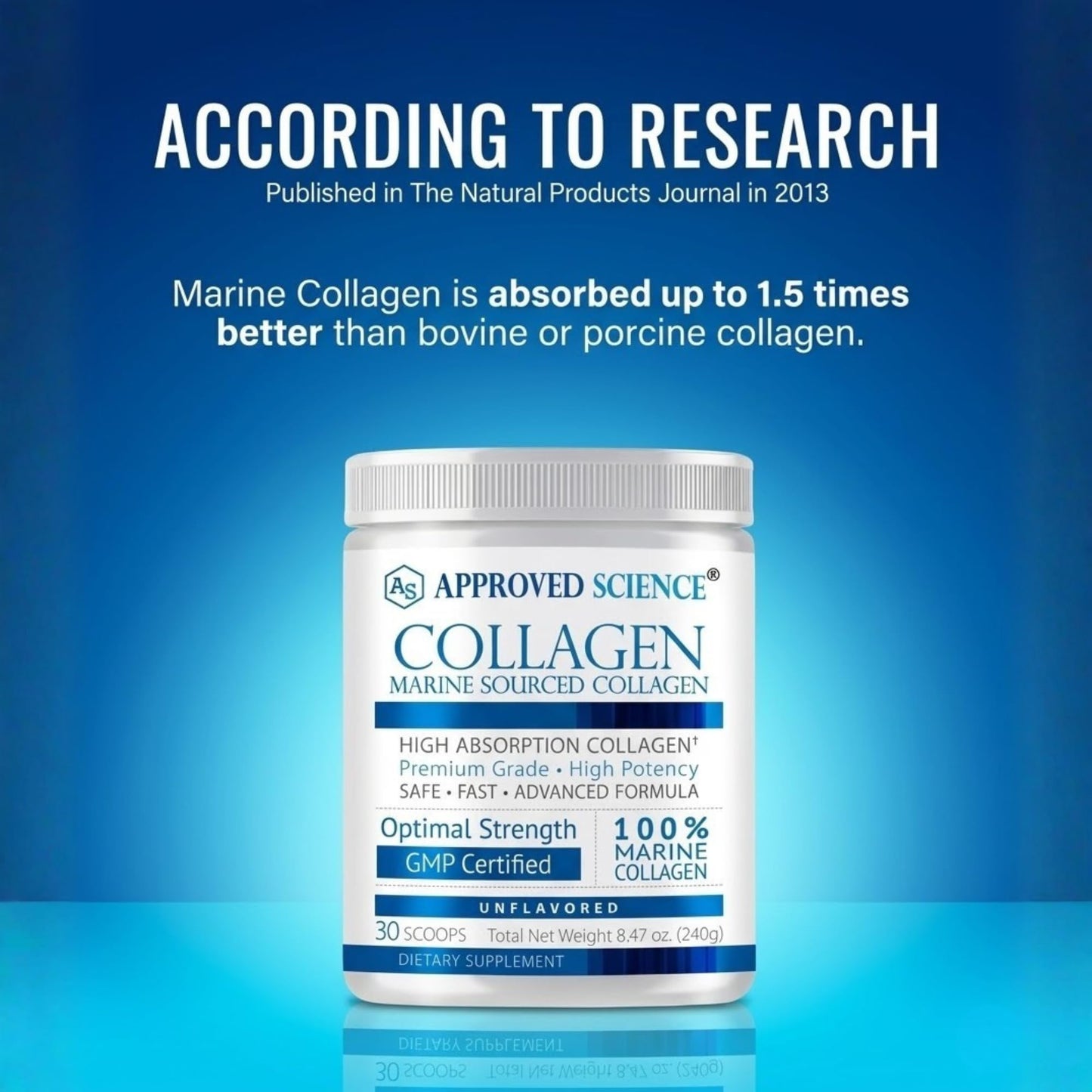 Approved Science Collagen Powder - Unflavored Hydrolyzed Marine Collagen Peptides - Hair, Skin, Nails & Joints, 42.33 oz