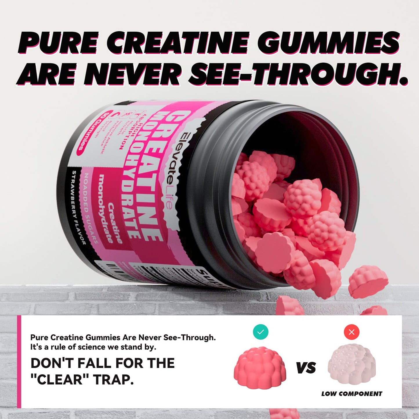 ElevateLife Creatine Monohydrate Gummy 5000mg, 90 Count
