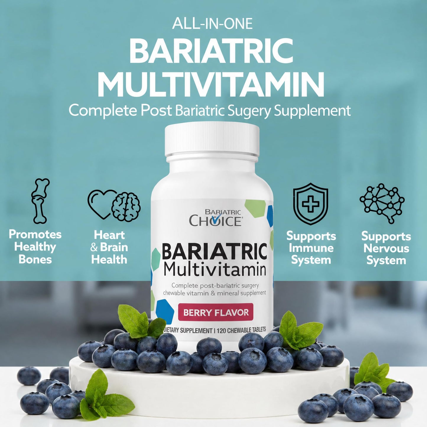 Bariatric Choice My Bariatric Multivitamin with Iron & 300mg Calcium Tablet 120 Count Berry