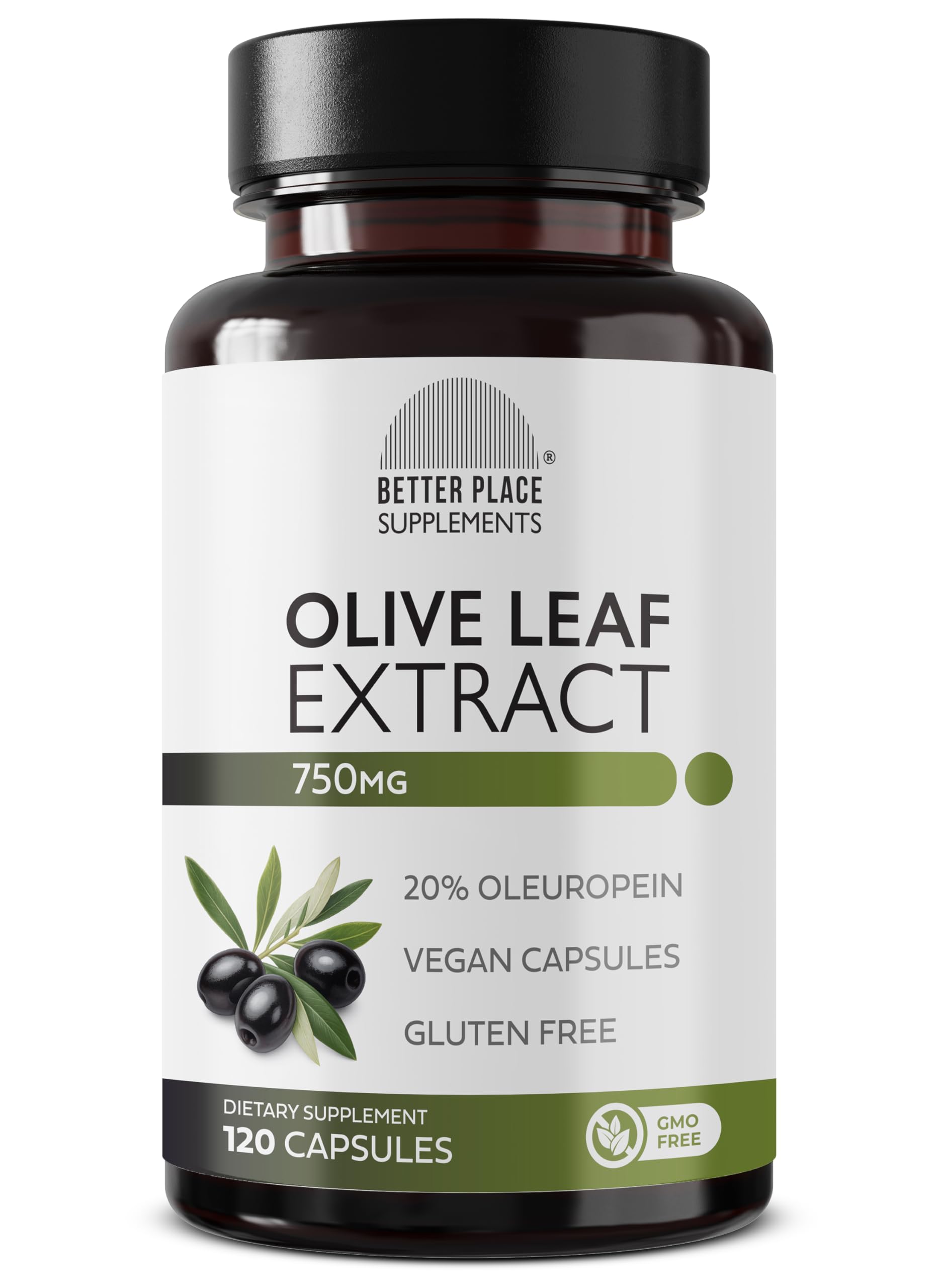 Better Place Organics Olive Leaf Extract 750mg Capsules, 120 Count