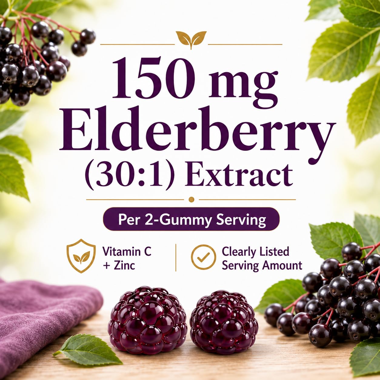 Natural BioScience Sambucus Elderberry Gummies with Zinc and Vitamin C, 60 Gummies