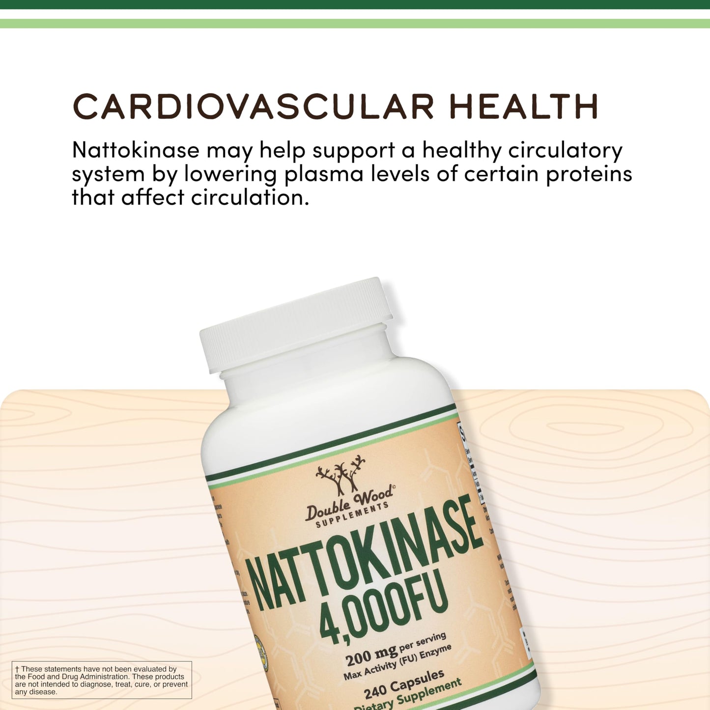 Double Wood Supplements Nattokinase Supplement 4,000 FU Capsules 240 Count