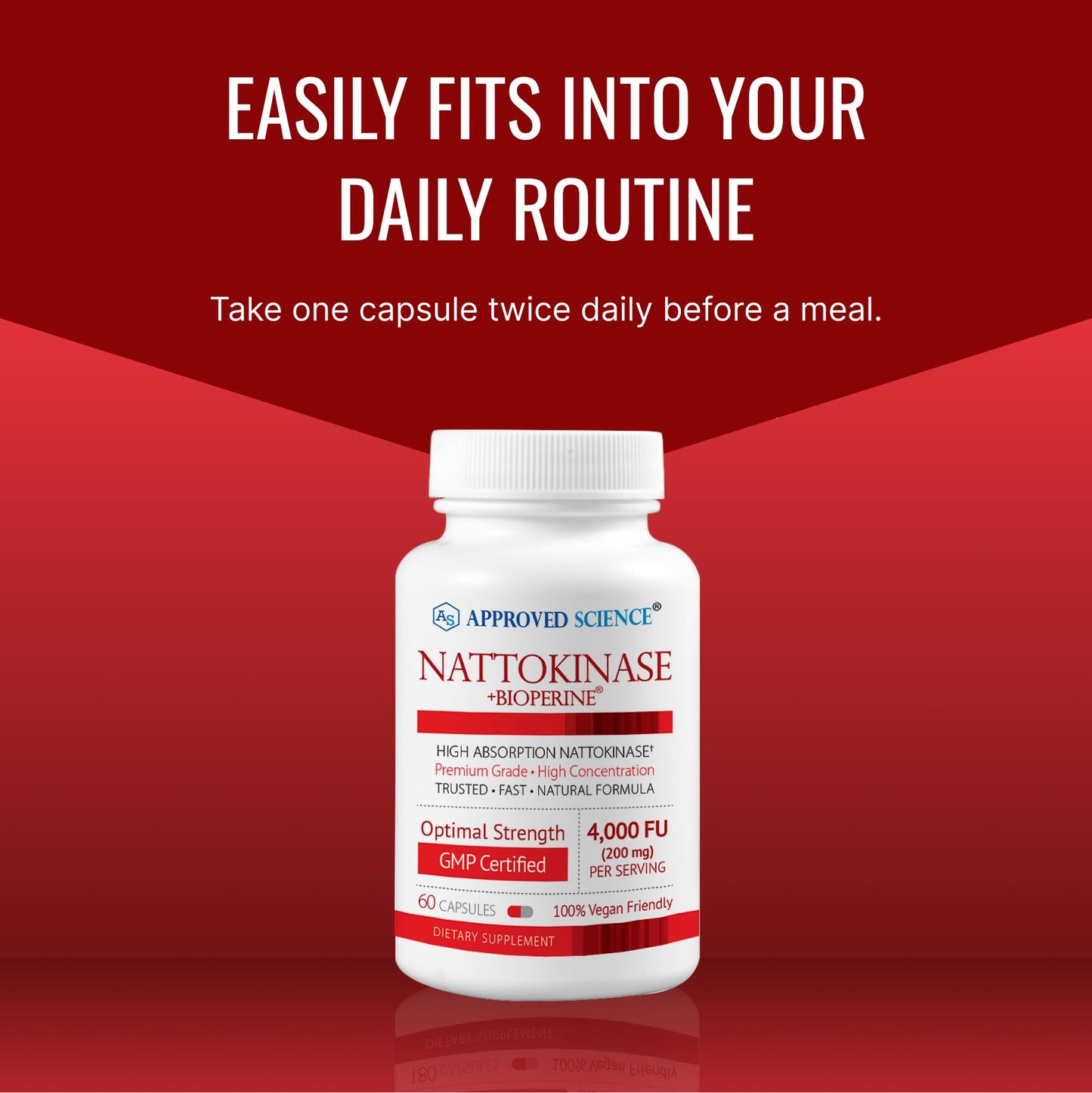 Approved Science Nattokinase Capsule, 4,000 FU (200 mg), 180 Capsules