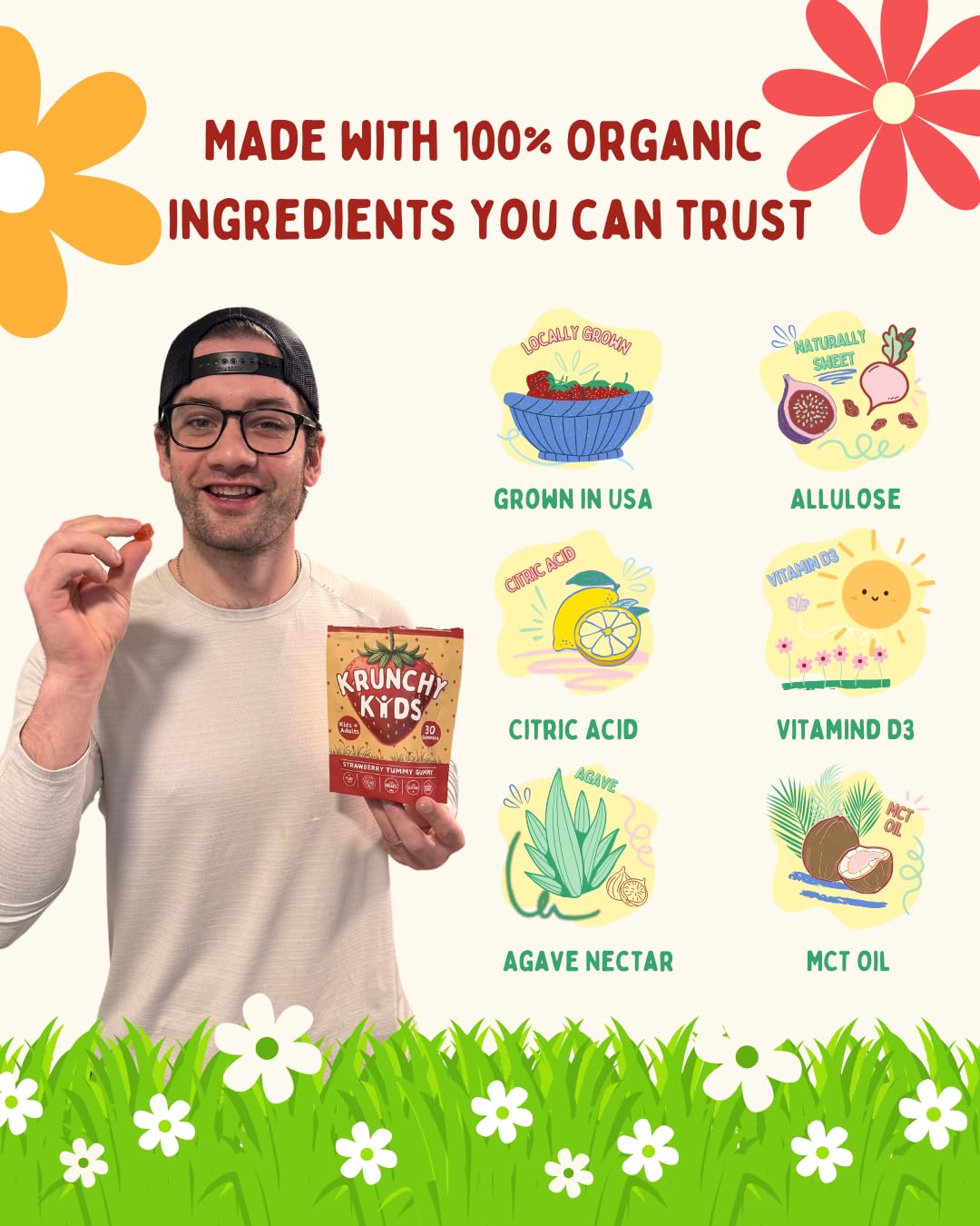 Krunchy Kids Gut Health Gummies for Kids – Prebiotic & Postbiotic Digestive Support, 30 Gummies