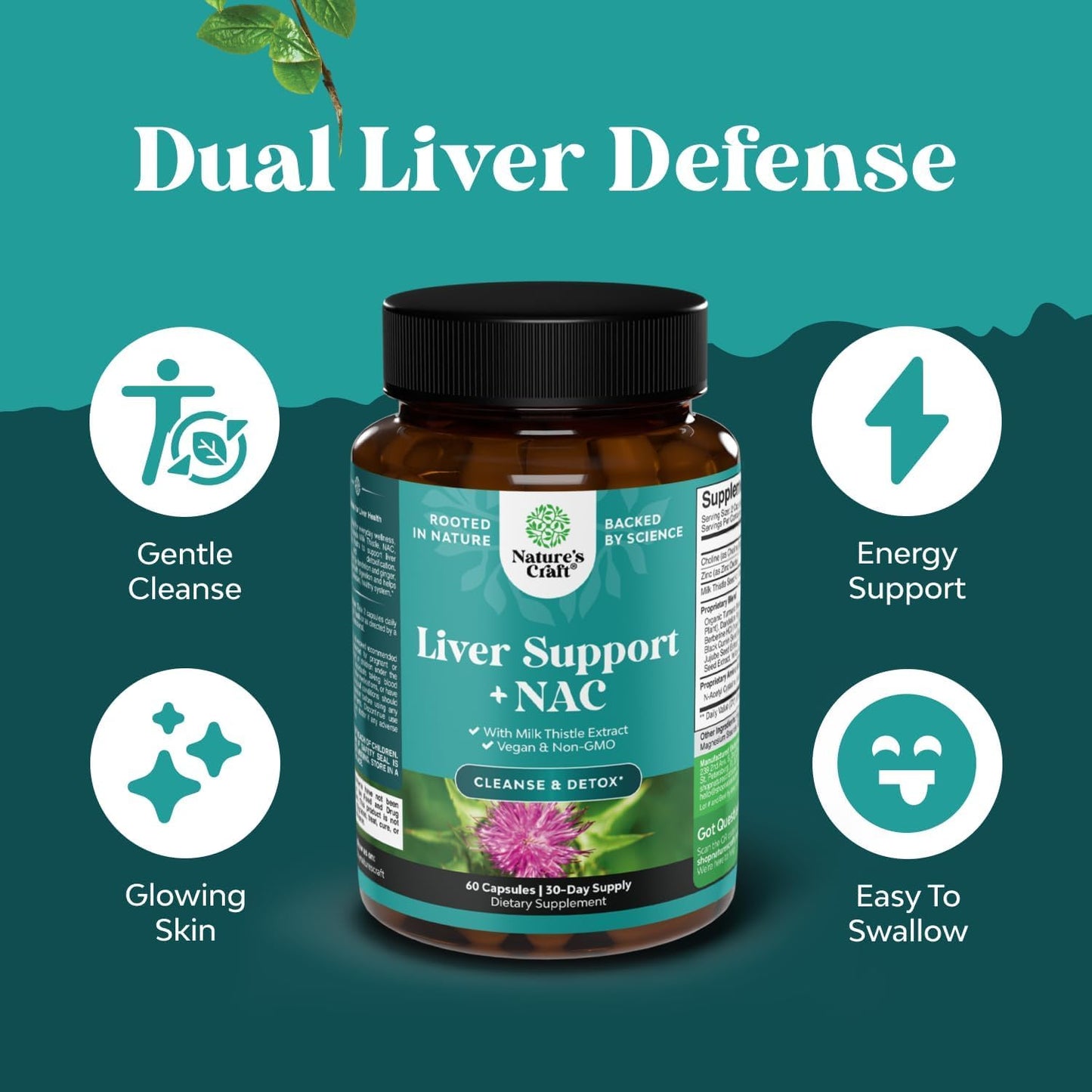 Natures Craft Liver Support NAC with Milk Thistle Capsules, 60 Count