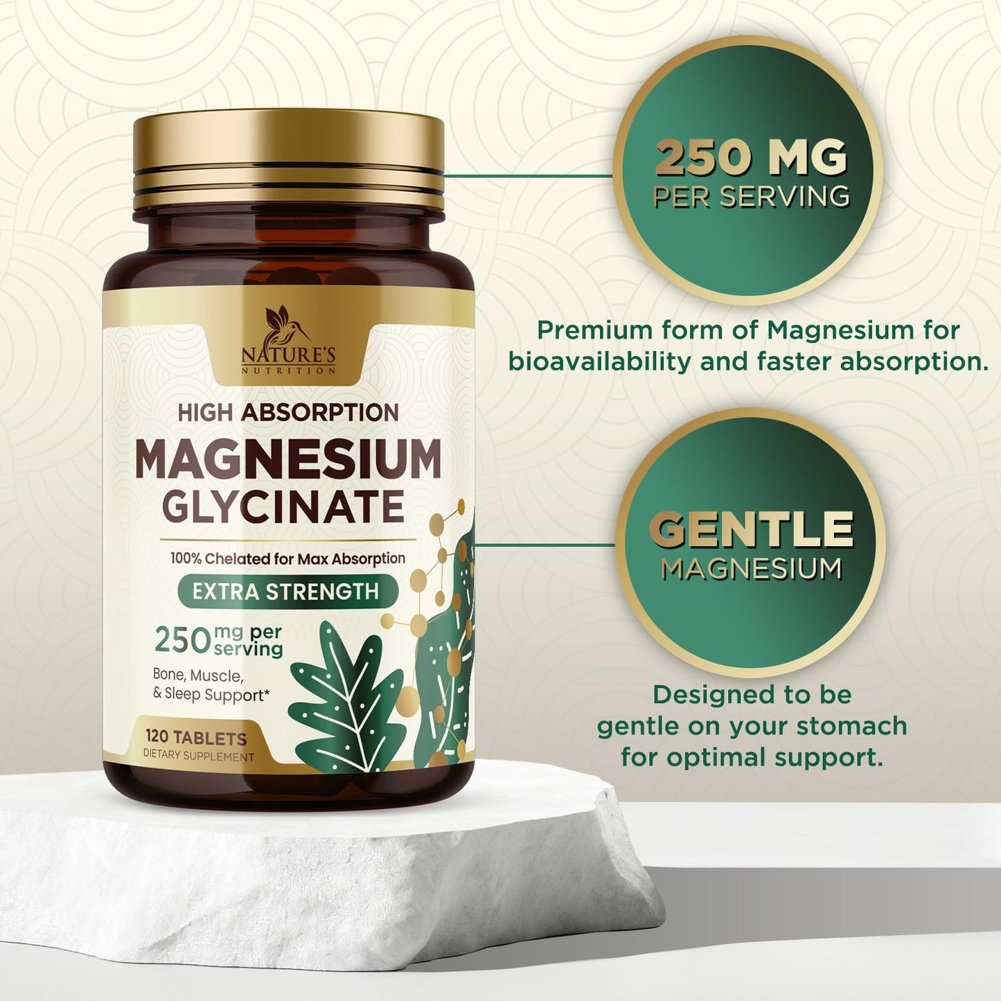 Nature's Nutrition Magnesium Glycinate 250mg Tablet, 120 Count