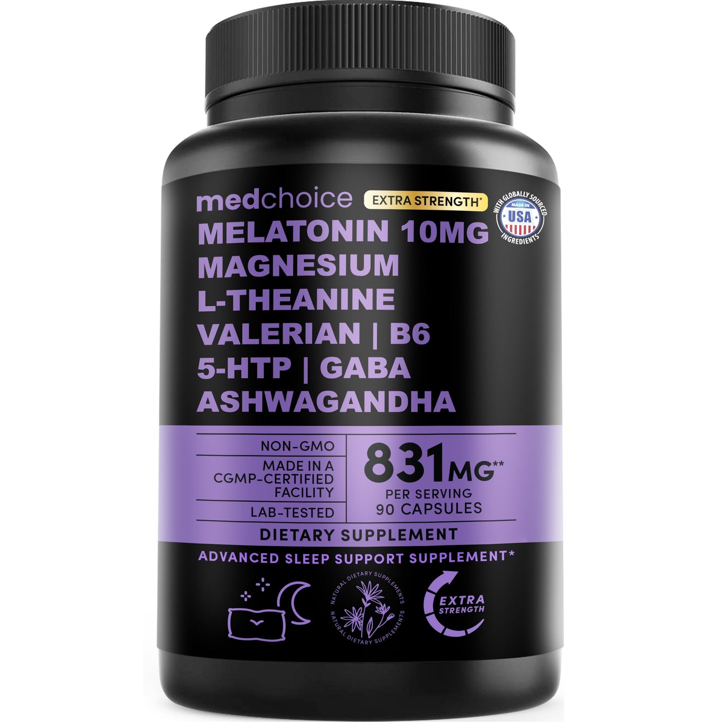 MEDCHOICE 12-in-1 Melatonin Sleep Extra Strength Capsules, 90 Count