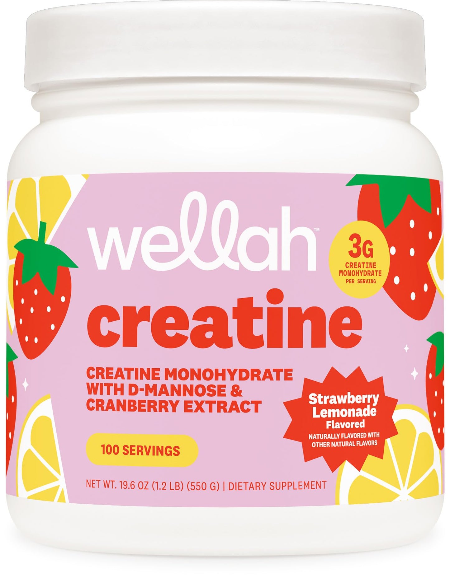 Wellah Creatine for Women - Creatine Monohydrate with Dandelion & Cranberry Extract, Powder, 100 Servings