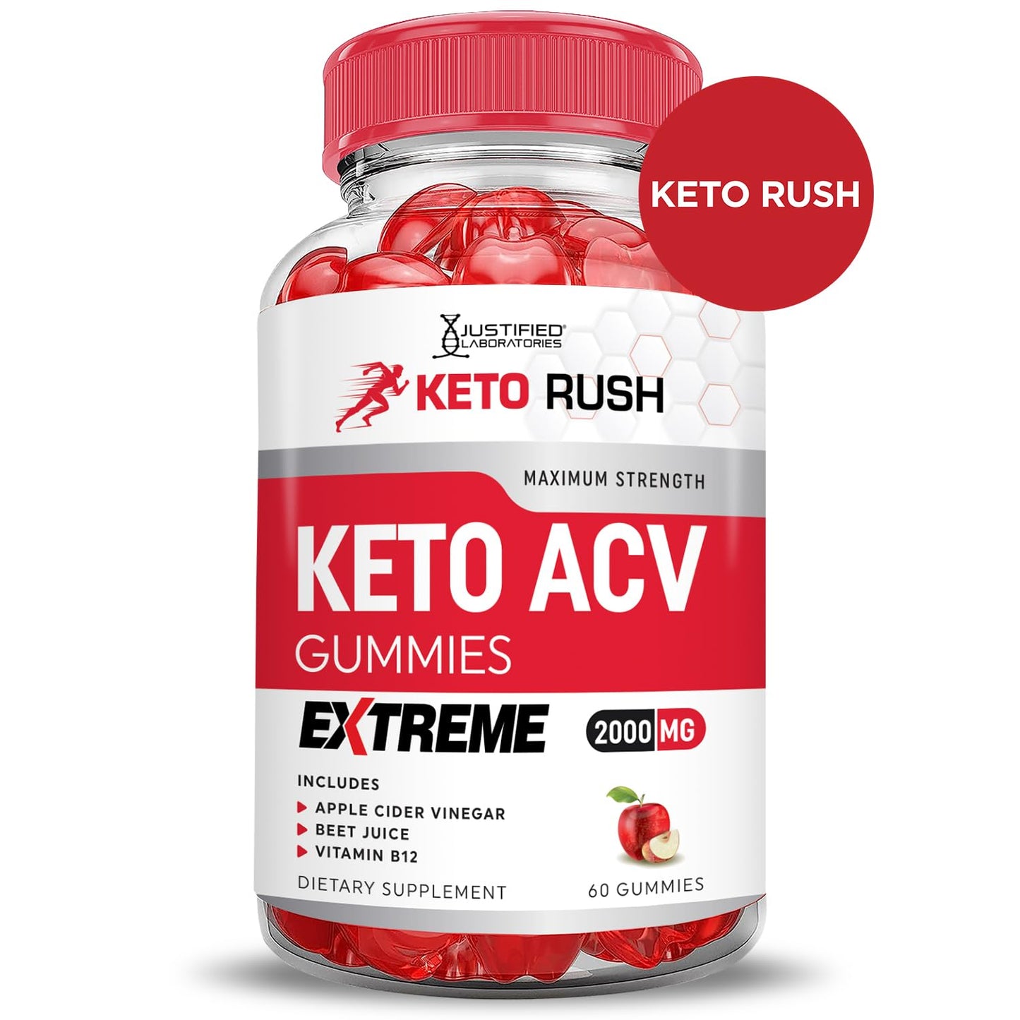 Justified Laboratories Keto Rush Keto ACV Gummies Extreme 2000MG Gummy, 180 Count