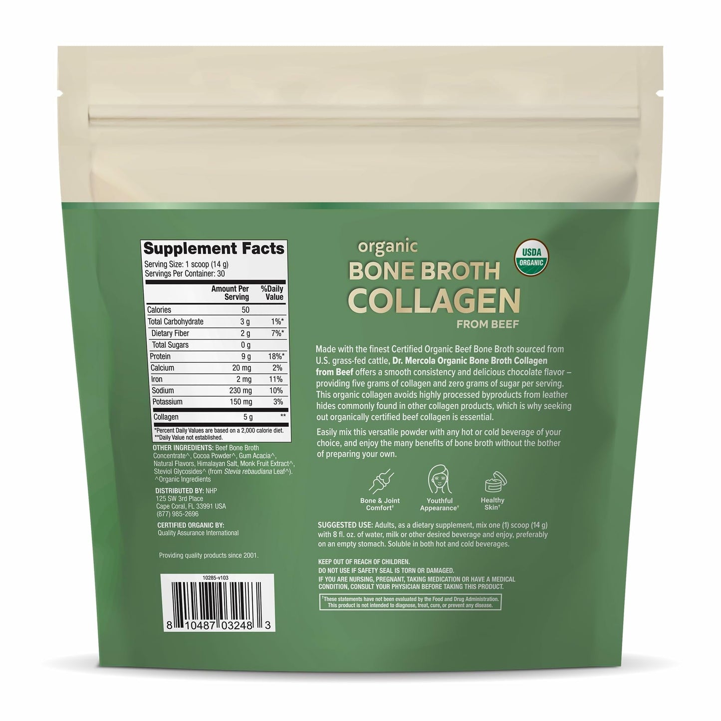 Dr. Mercola Organic Bone Broth Collagen Powder 14.81 Ounce
