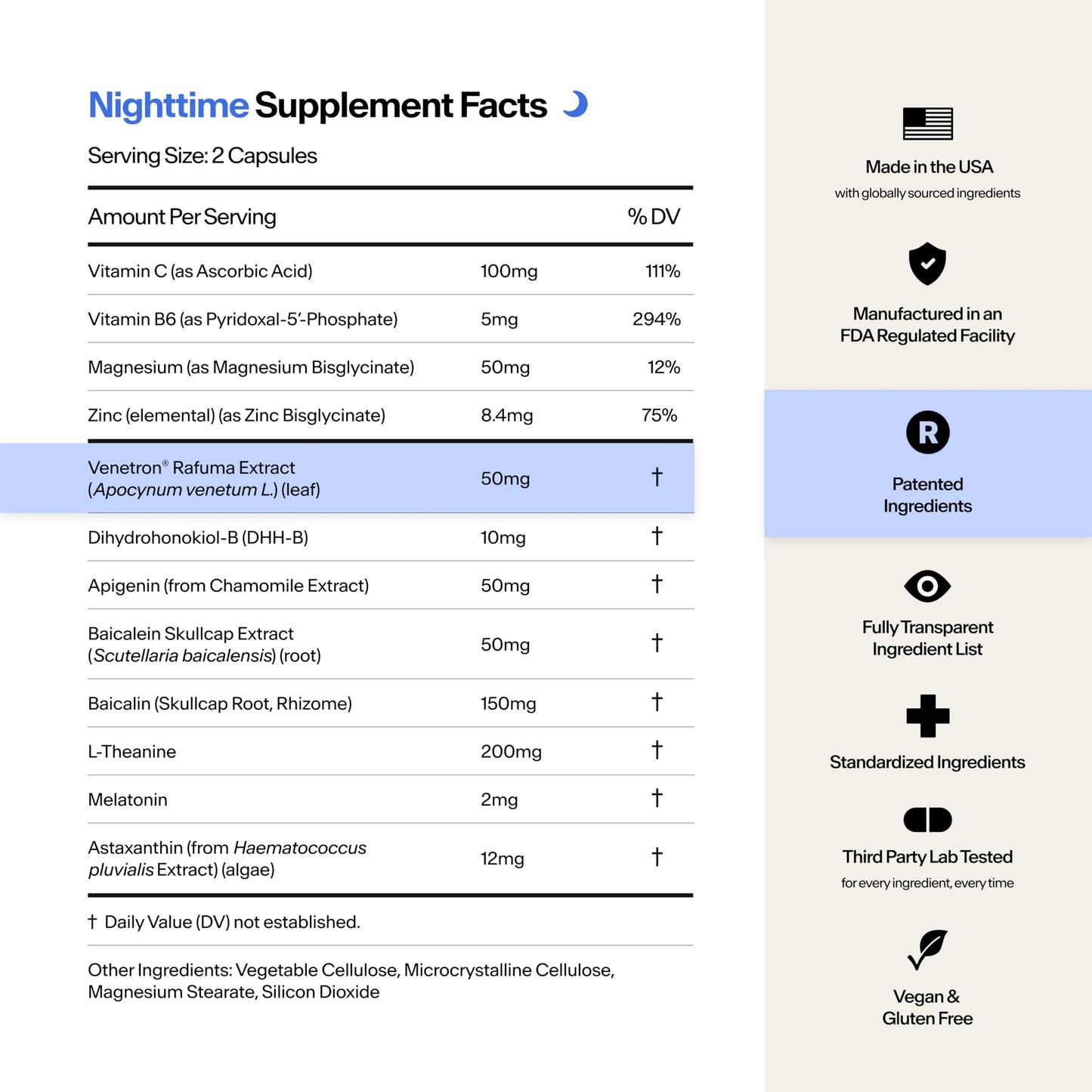 STASIS Nighttime Stimulant Support Capsules with Magnesium Bisglycinate, Melatonin, L-Theanine & Venetron, Evening Routine, 50 Count