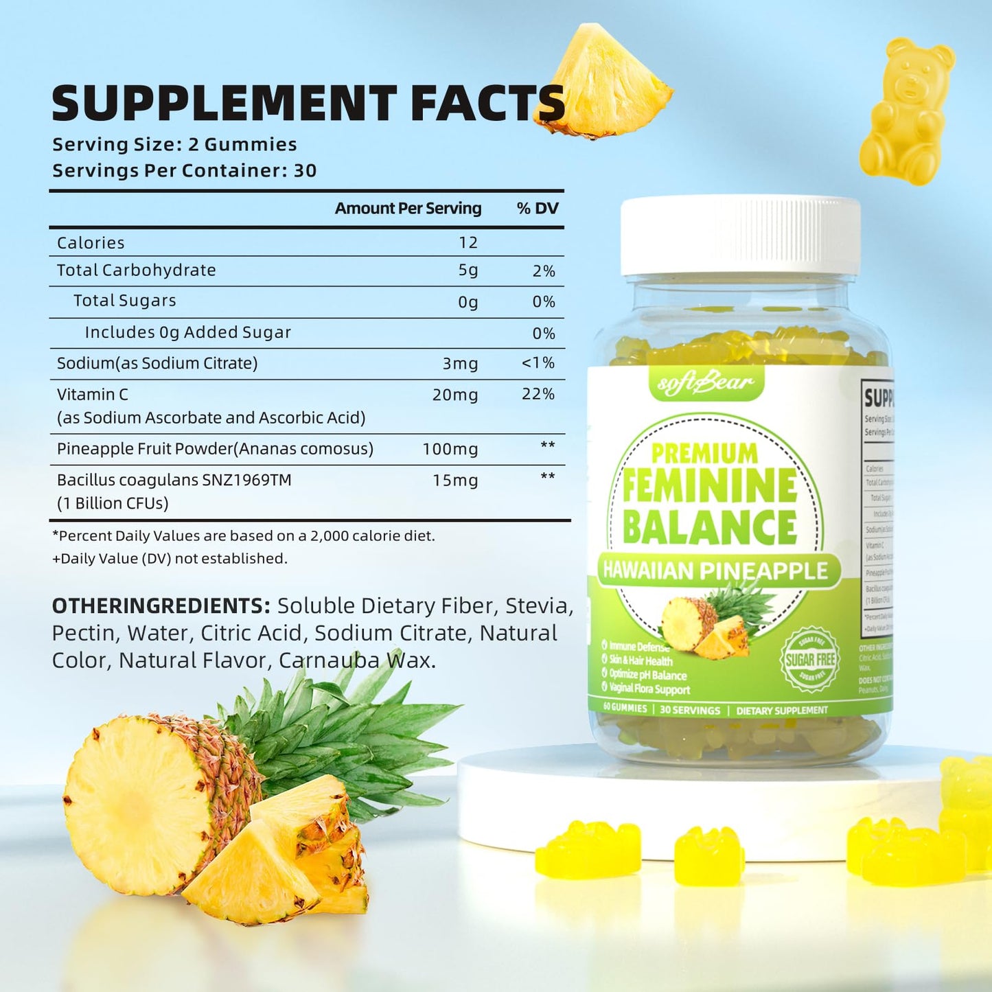 softbear Premium Feminine Balance Gummies, 60 Count