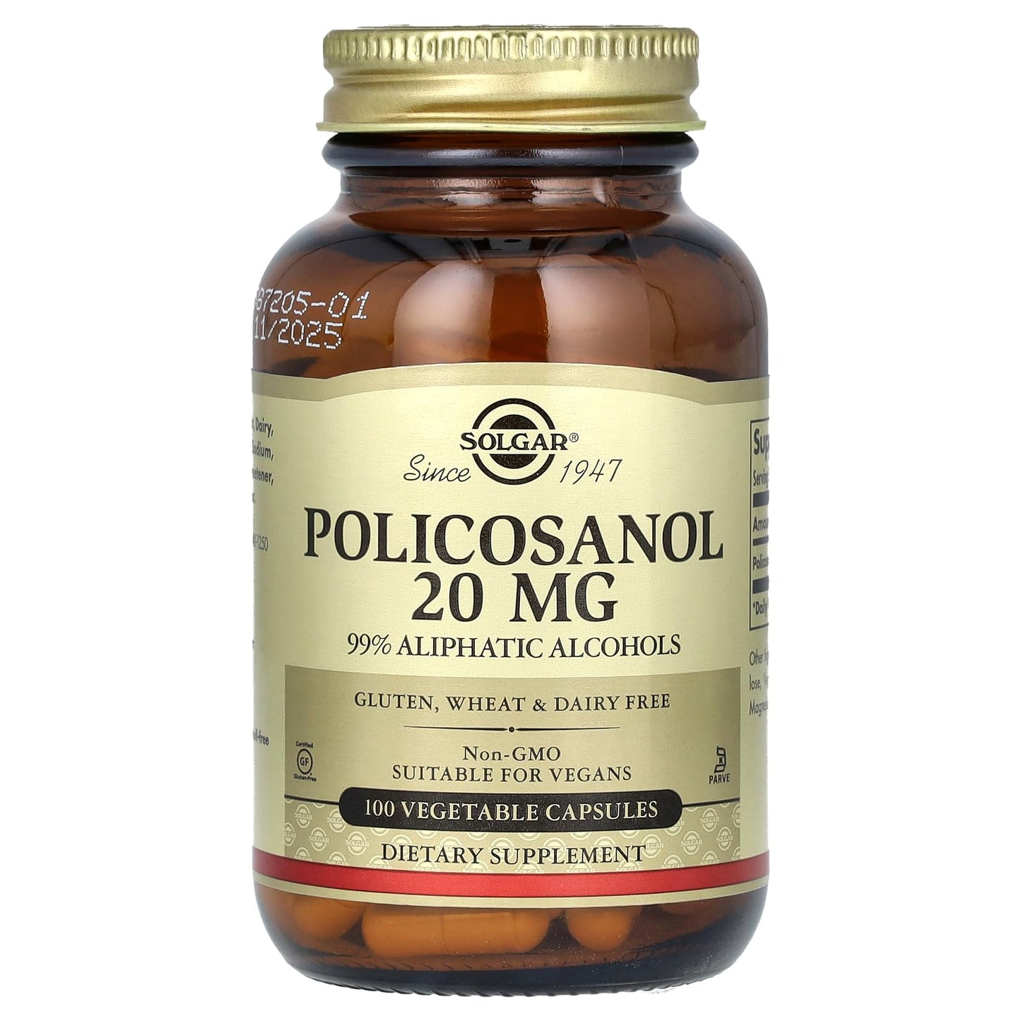 Solgar Policosanol 20 mg, 100 Vegetable Capsules