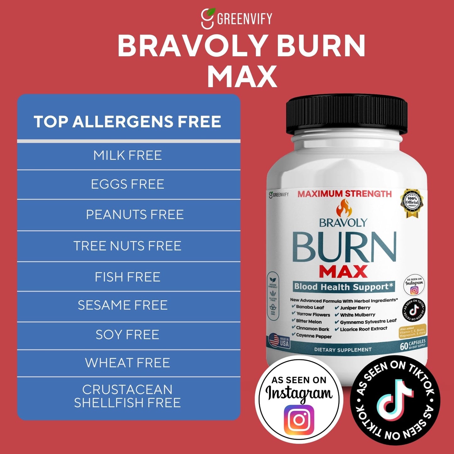GREENVIFY Bravoly Burn Max Blood Health Support Maximum Strength 60 Capsules