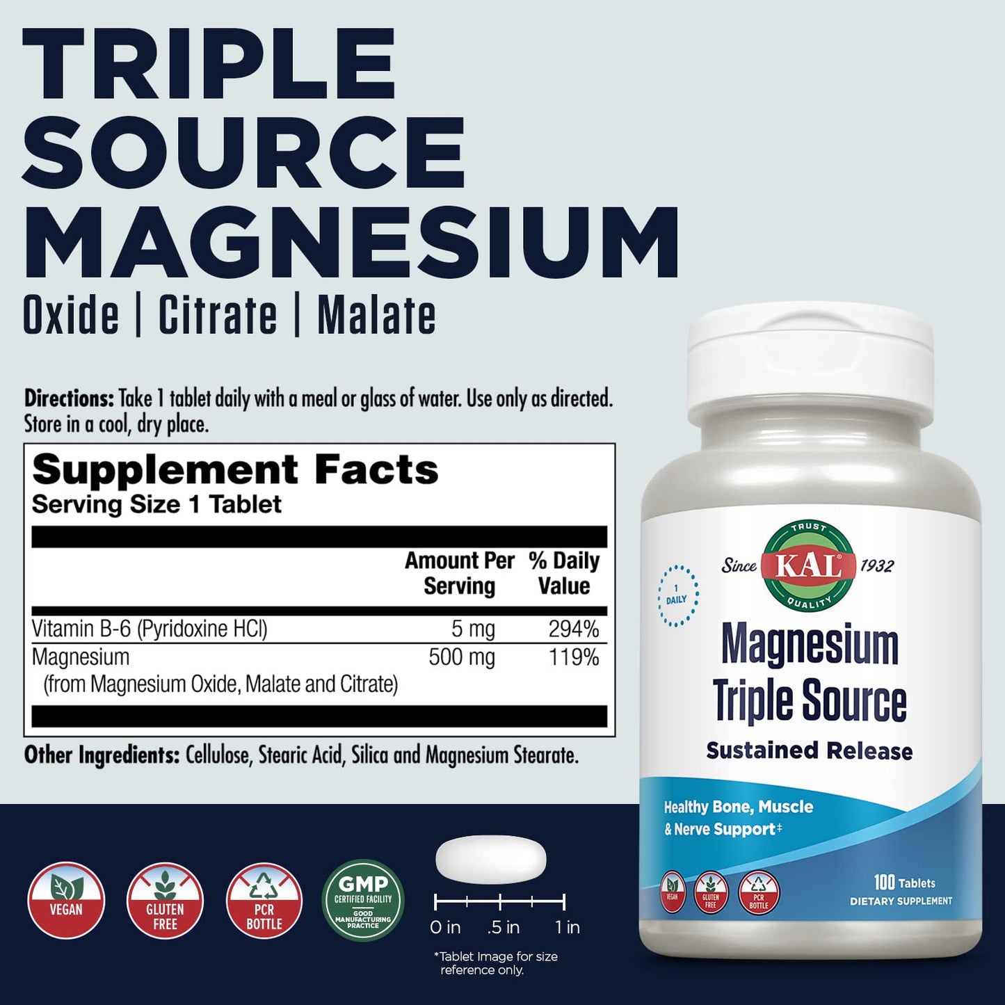 KAL Triple Source Magnesium Complex Tablet, 100 Tablets