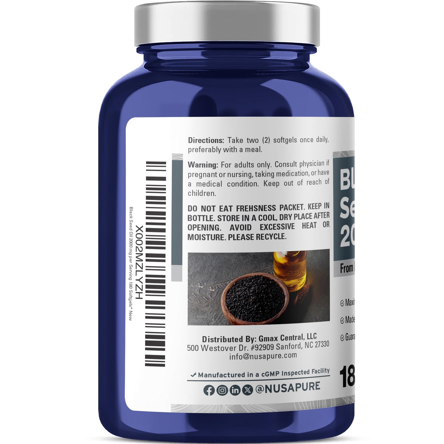 NusaPure Black Seed Oil 2000mg per Serving Softgel Capsules, 180 Count