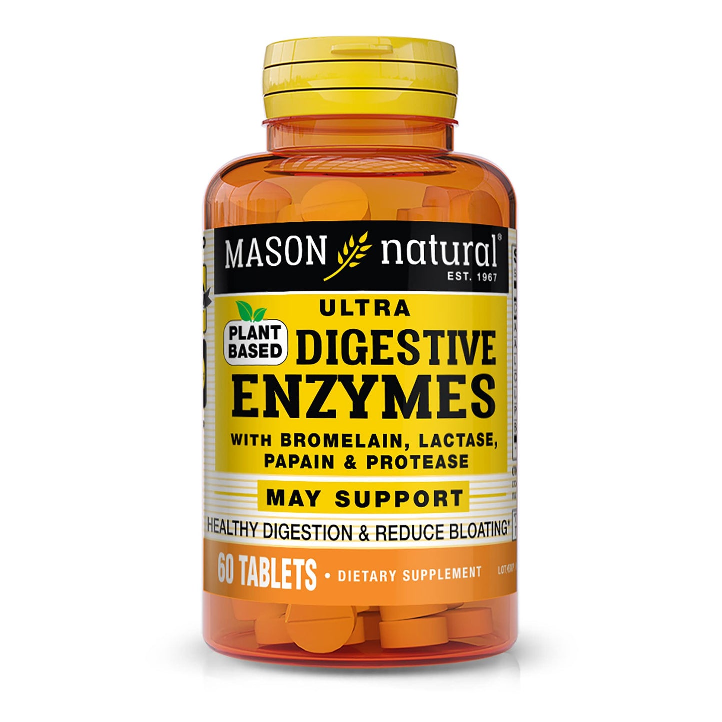 Mason Natural Plant Based Ultra Digestive Enzymes with Bromelain, Lactase, Papain & Protease - Supports Healthy Digestion & May Reduce Bloating, Tablet, 60