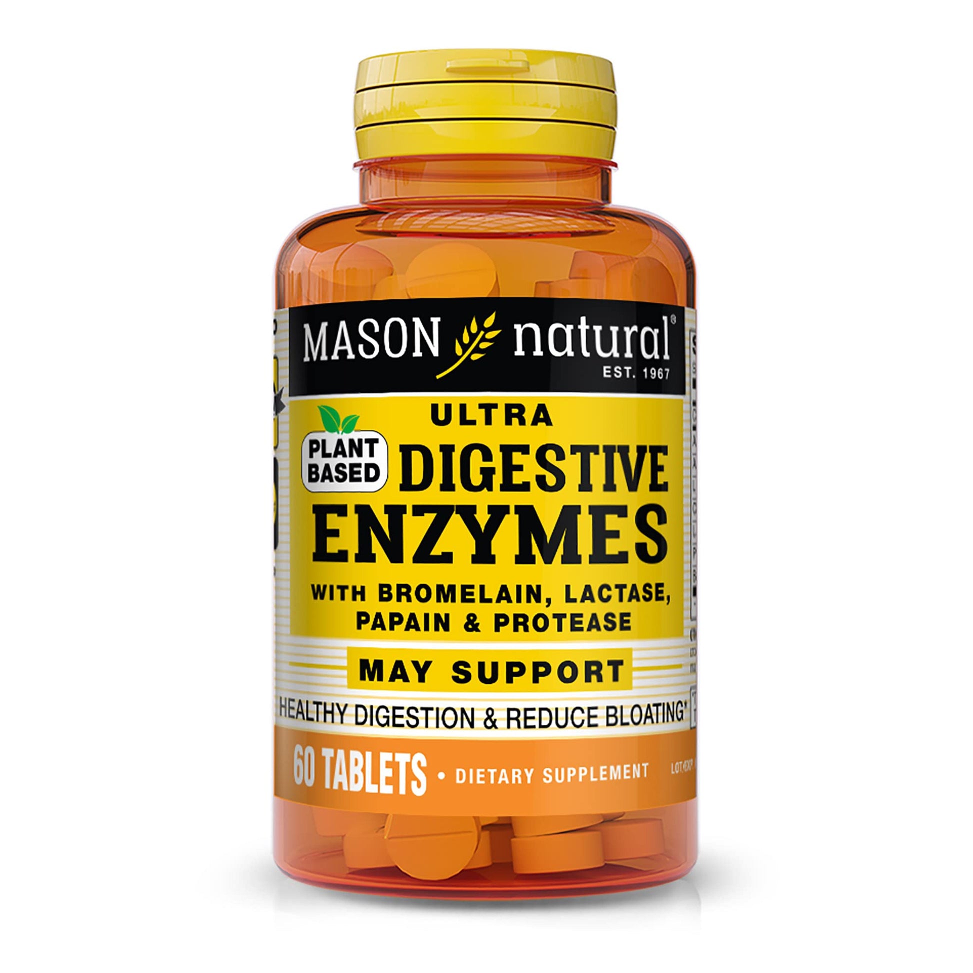 Mason Natural Plant Based Ultra Digestive Enzymes with Bromelain, Lactase, Papain & Protease - Supports Healthy Digestion & May Reduce Bloating, Tablet, 60