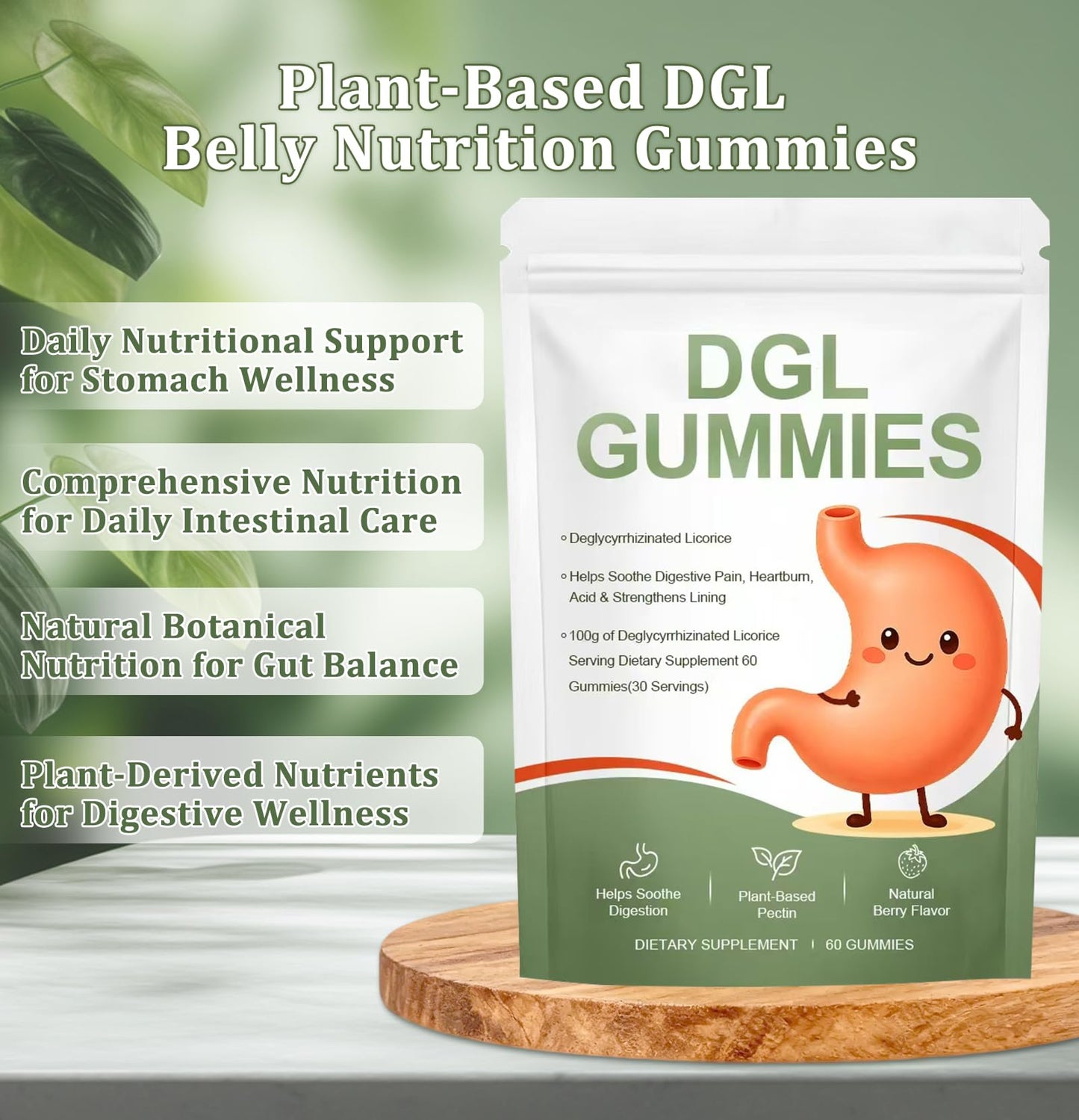 Bnaddain DGL Gummies with Licorice Root Extract & Deglycyrrhizinated Licorice, Natural Berry Flavor, Digestive Enzymes, 60 Gummies