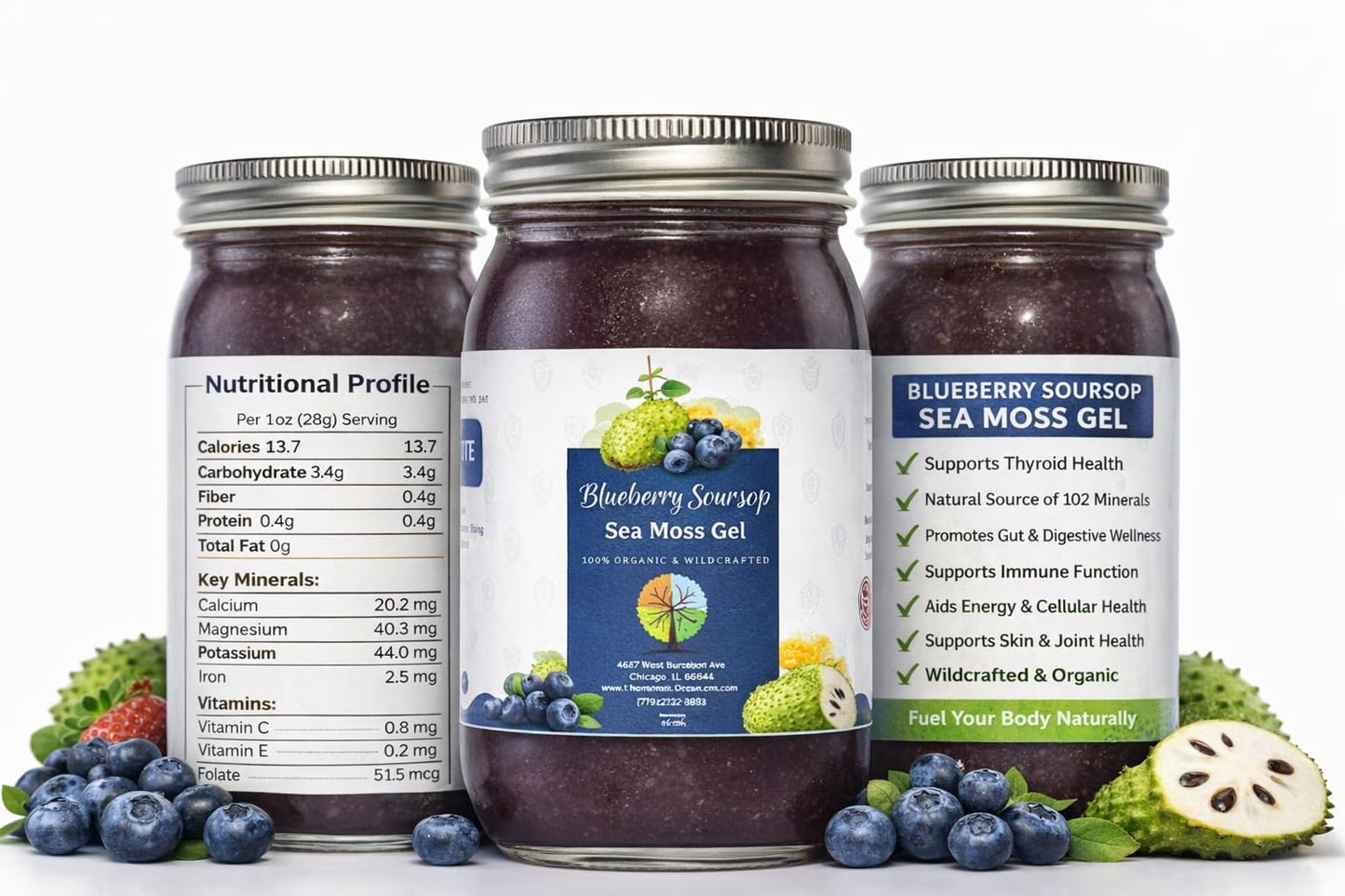 The Natural Branches Organic Blueberry and Soursop Fruit Sea Moss Gel Softgel 1 Count