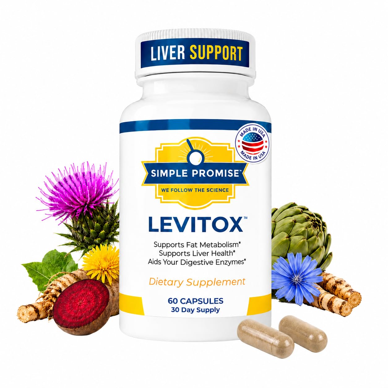 Simple Promise Levitox Milk Thistle Liver Support with Dandelion Root Capsules 60 Count