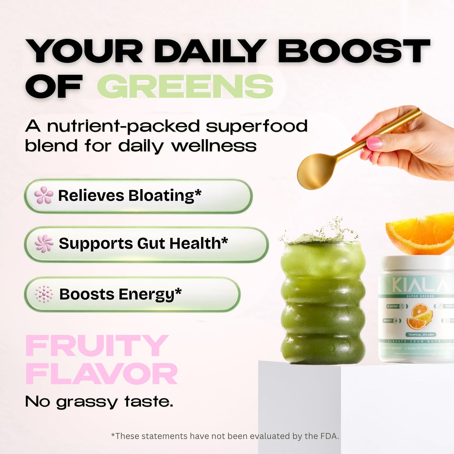 Kiala Nutrition Super Greens Powder with Spirulina & Chlorella Tropical Splash, 8.8 Ounce