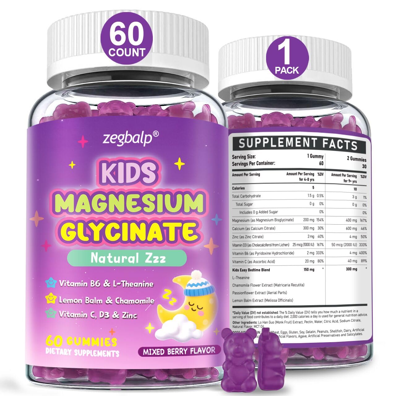 ZEGBALP Magnesium Glycinate Gummies 60 Count