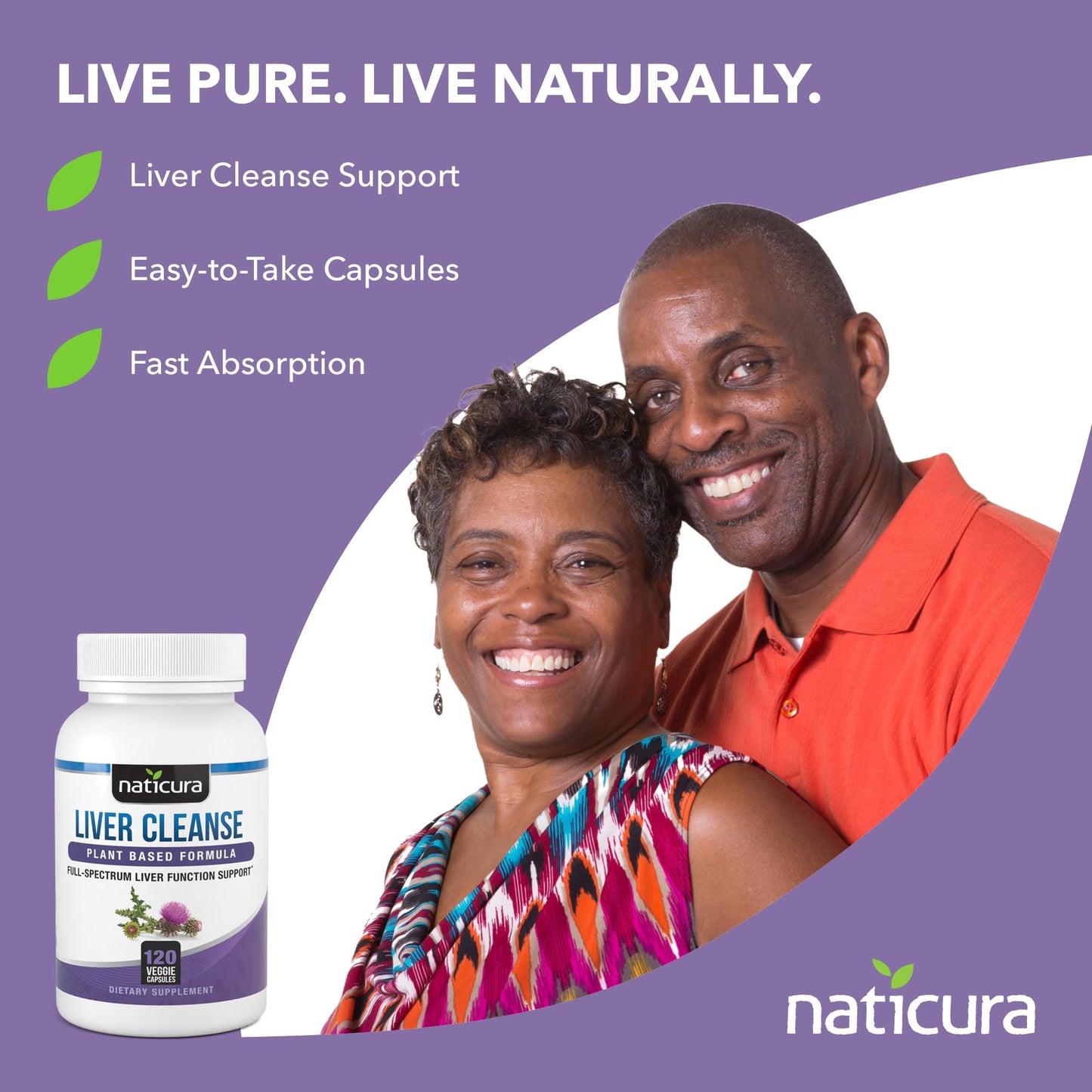 Naticura Liver Cleanse Plant-Based Formula - Vegan Full Spectrum Milk Thistle, Vitamin C and Zinc for Liver Function and Immune Support, 120 Capsules