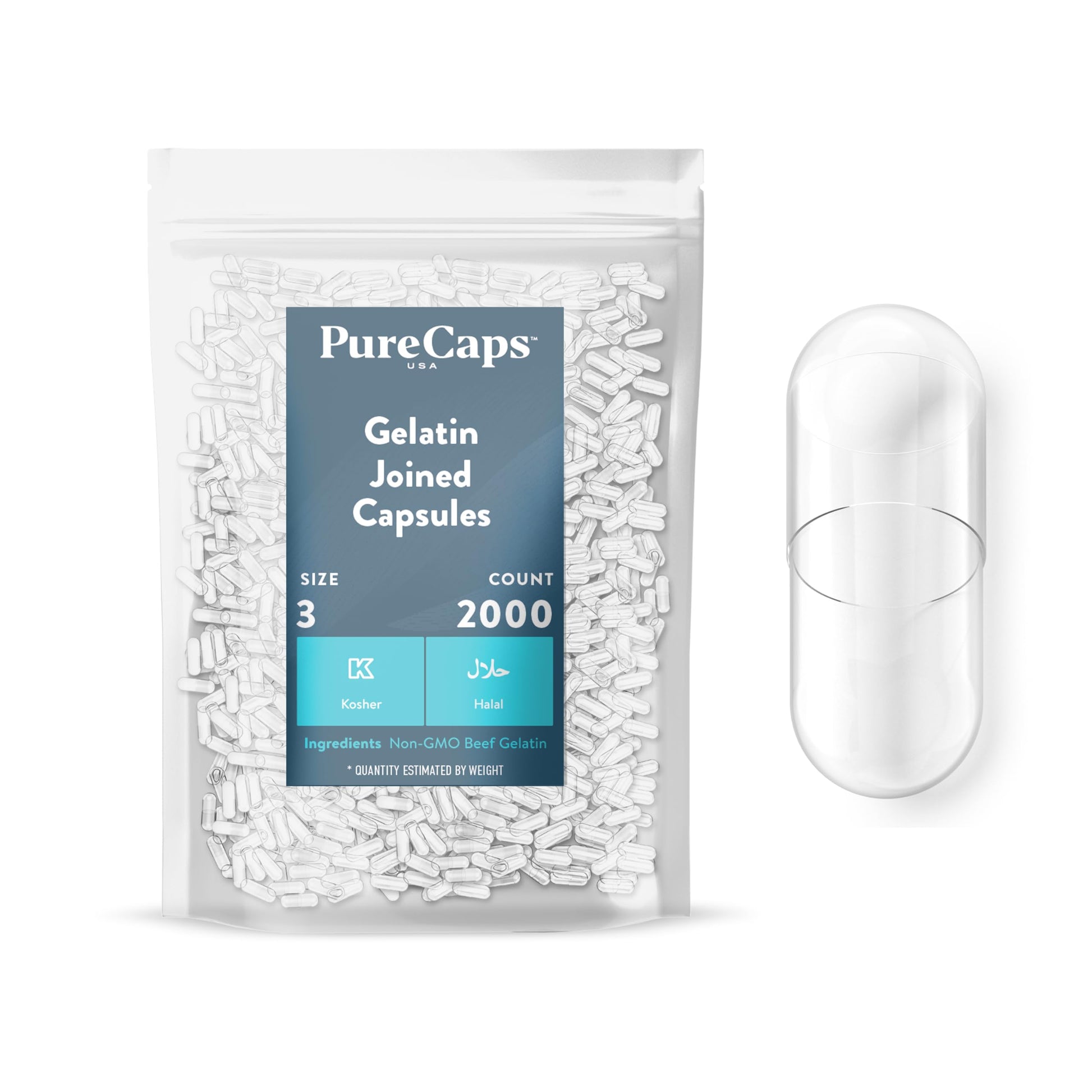 PureCaps USA Empty Gelatin Capsules, 2,000 Capsules