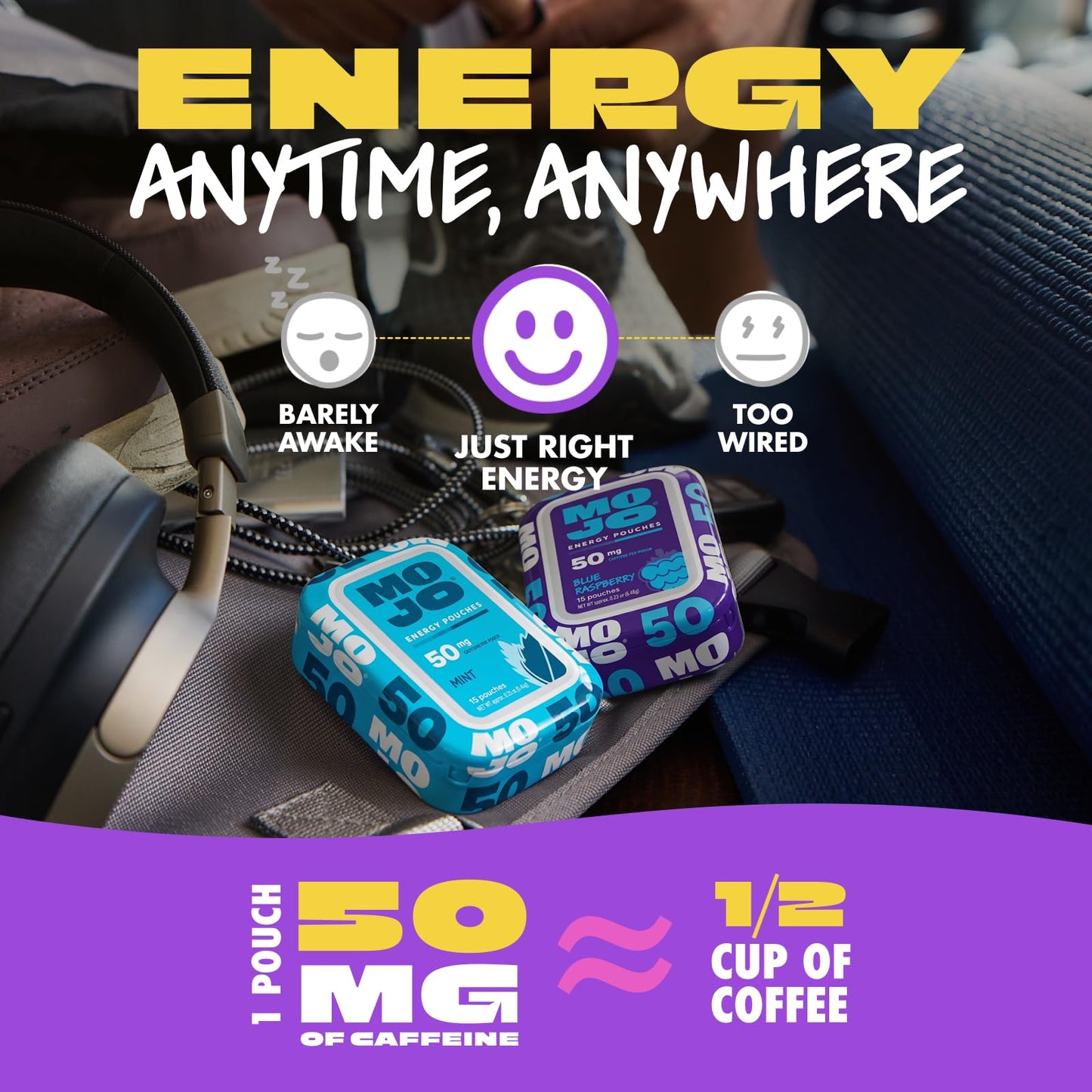MOJO Energy 50mg Caffeine Pouches Capsule, 15 Count