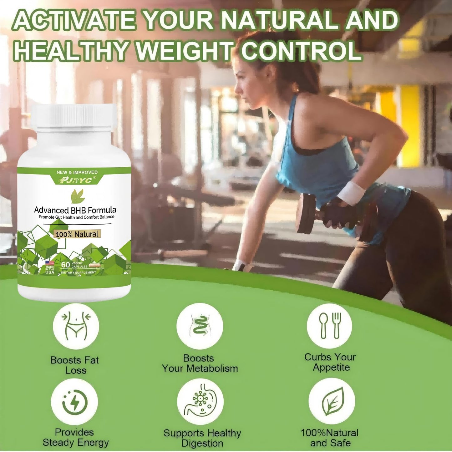 PJRYC Advanced BHB Capsules – Premium Support for Healthy Metabolism & Digestive Comfort – Natural Formula for Active Lifestyle, Vegan, Non-GMO, 120 Capsules