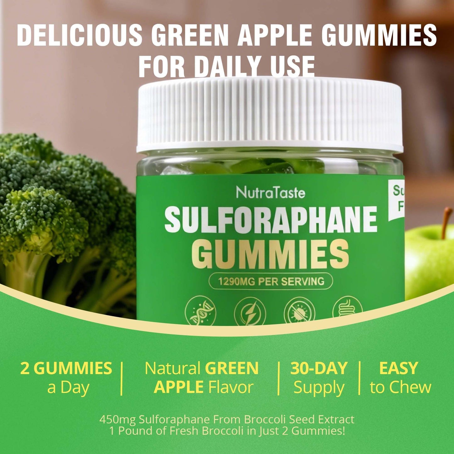 NUTRATASTE HEALTHIER CHOICE RICHER TASTE Liposomal Sulforaphane Supplement 450mg Gummy, 60 Gummies