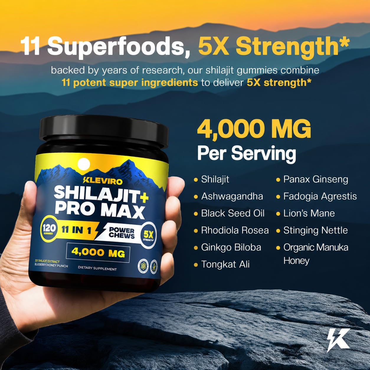 KLEVIRO Shilajit Pro Max for Men Gummies 120 Count
