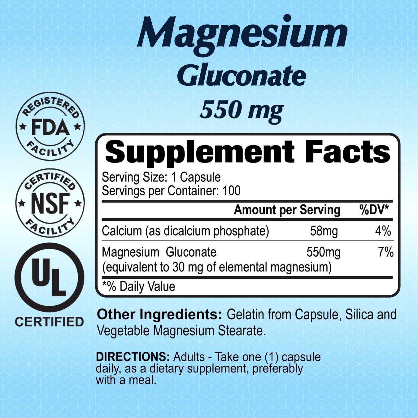 ALFA VITAMINS Magnesium Gluconate 550mg Tablet, 100 Tablets