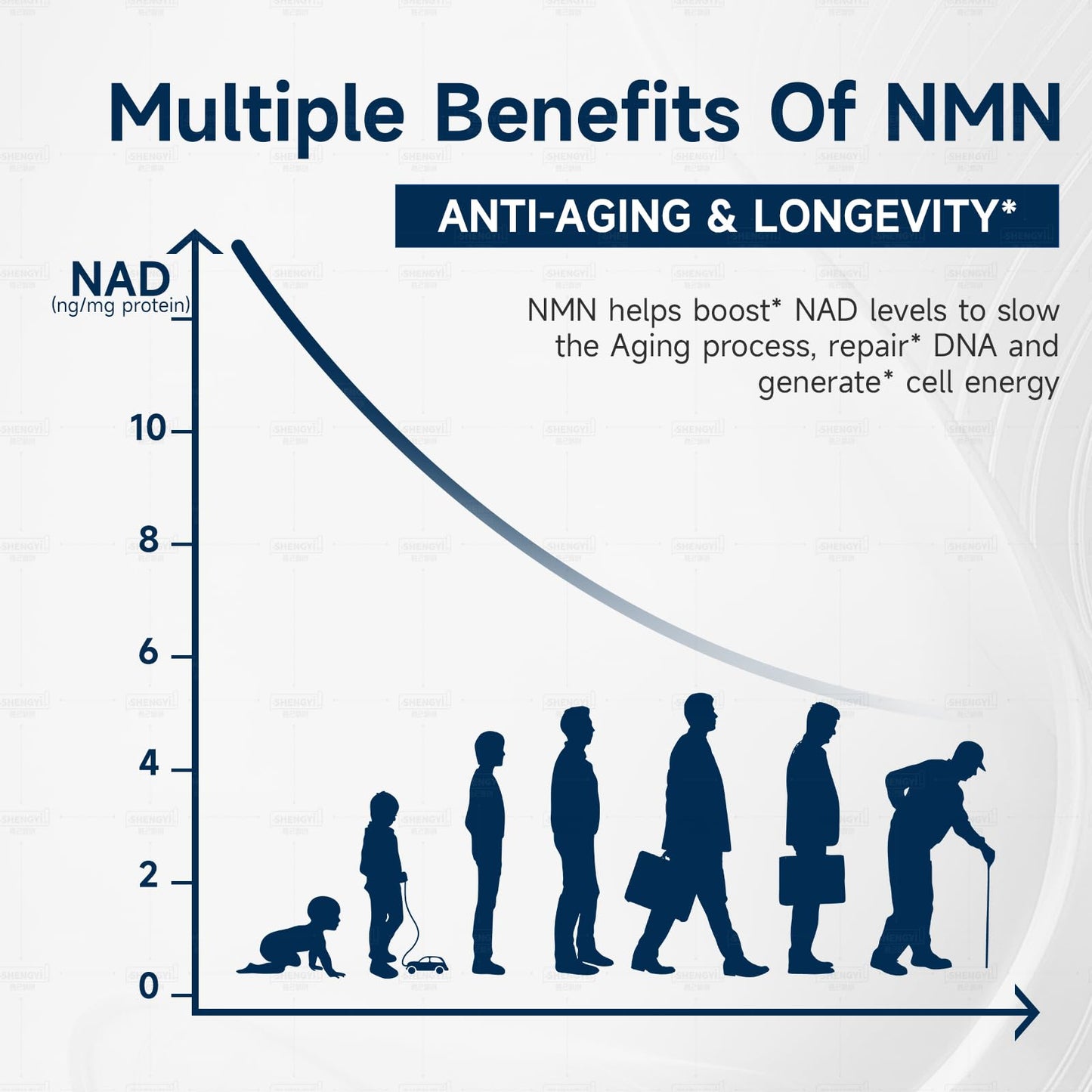 Twzaqny NMN Supplement 1000mg 10-in-1 Formula with Nicotinamide Mononucleotide, Resveratrol, and NAD+ Precursors 60 Capsules