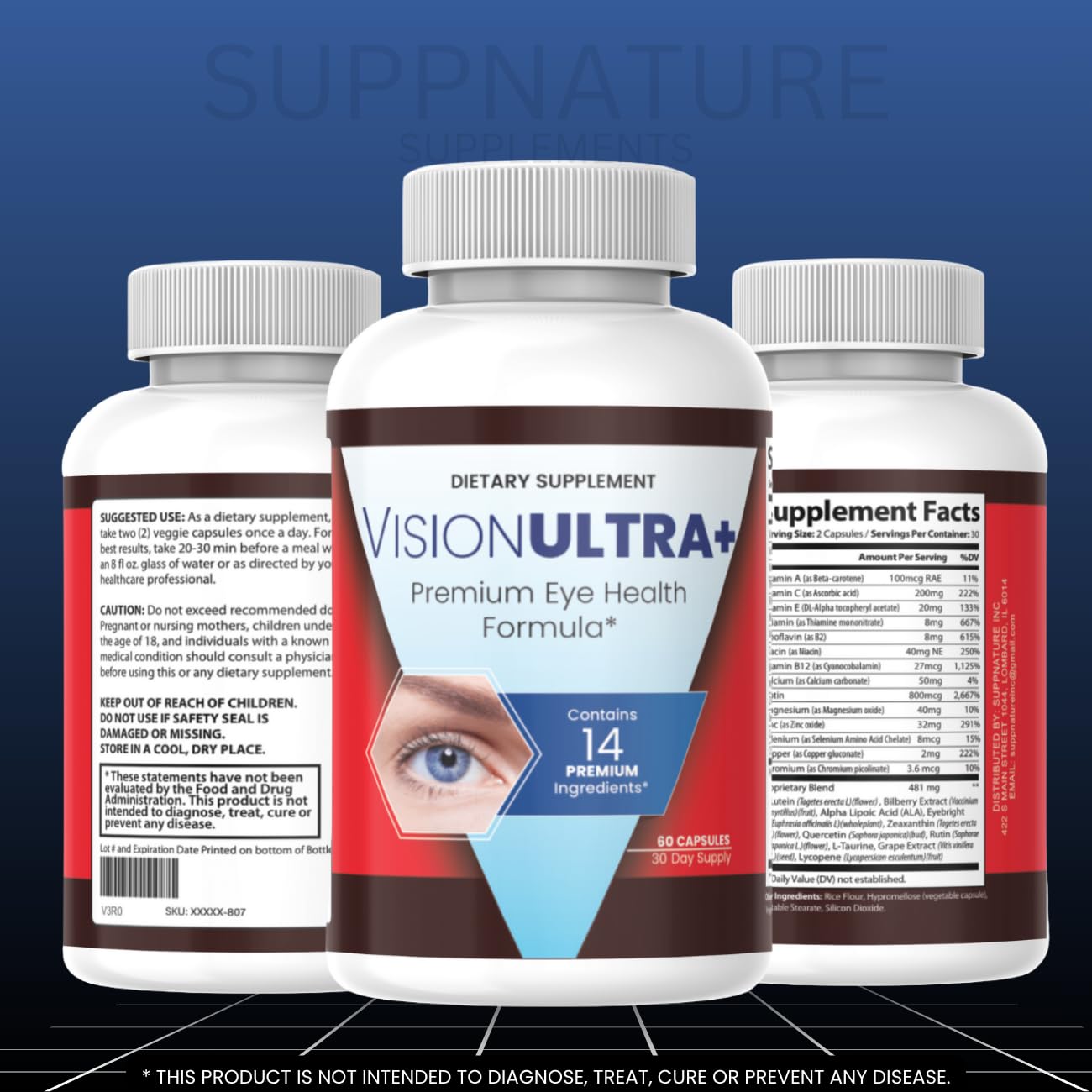 SuppNature VisionUltra+ Eye Support Supplement Premium Blend Capsule 60 Count