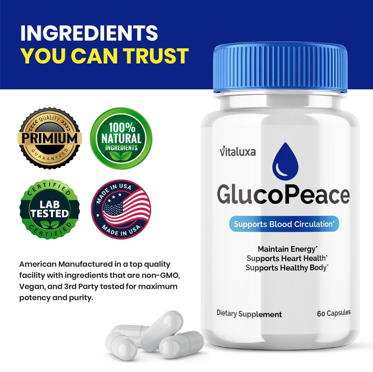Vitaluxa Gluco Peace Capsules 60 Count