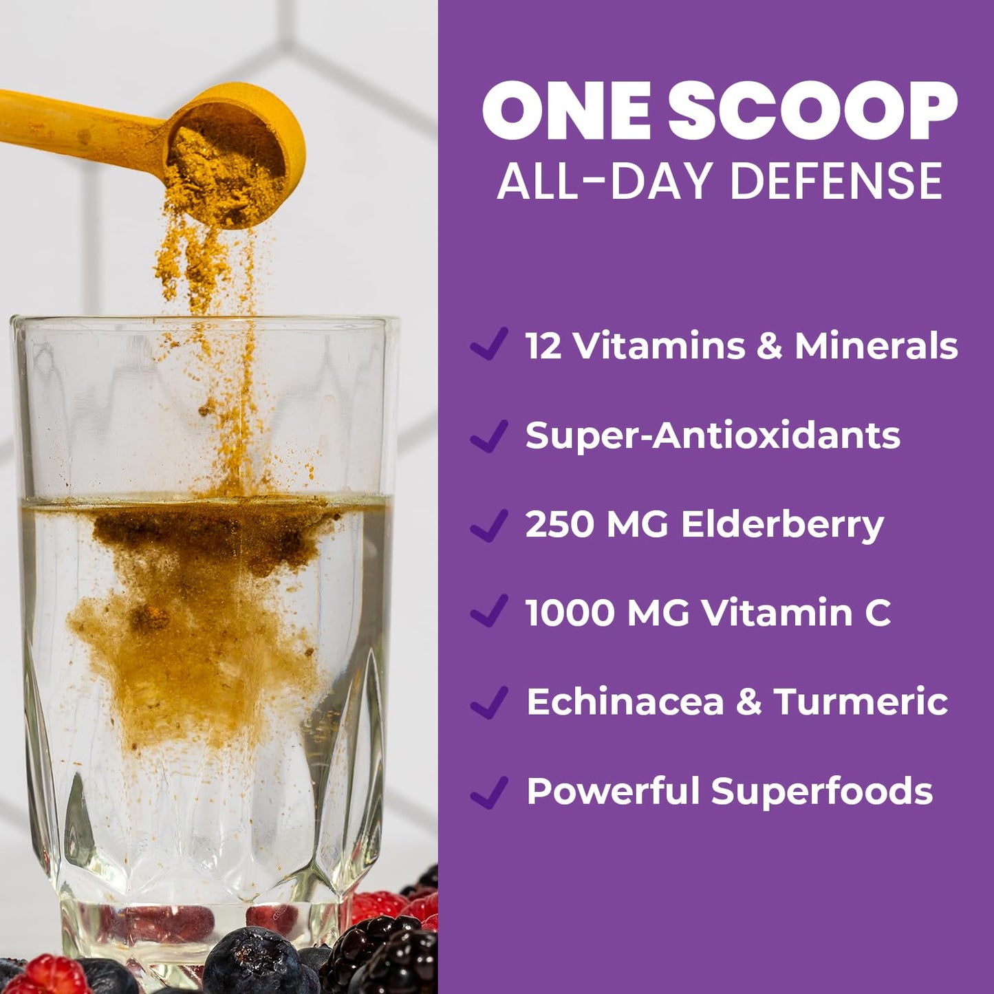 GOBIOTIX Vitamin C Immune Defense Support Powder Wellness Booster with Elderberry, Turmeric & B12 - Vegan, Non-GMO, Sugar Free, Berry Flavor, 4.97 Ounce
