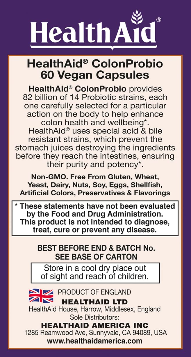 HealthAid ColonProbio 82 Billion with Prebiotic, 14 Strains, 60 Capsules