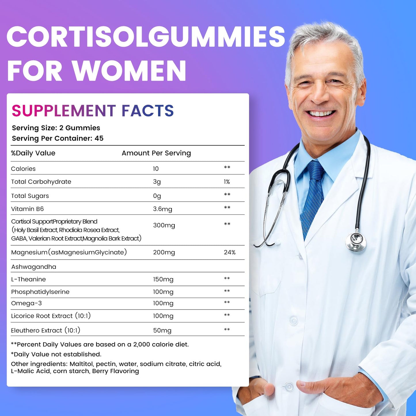 YOWOTE Cortisol Support Gummies for Men and Women with Magnesium, Ashwagandha, L-Theanine, Phosphatidylserine, 90 Count