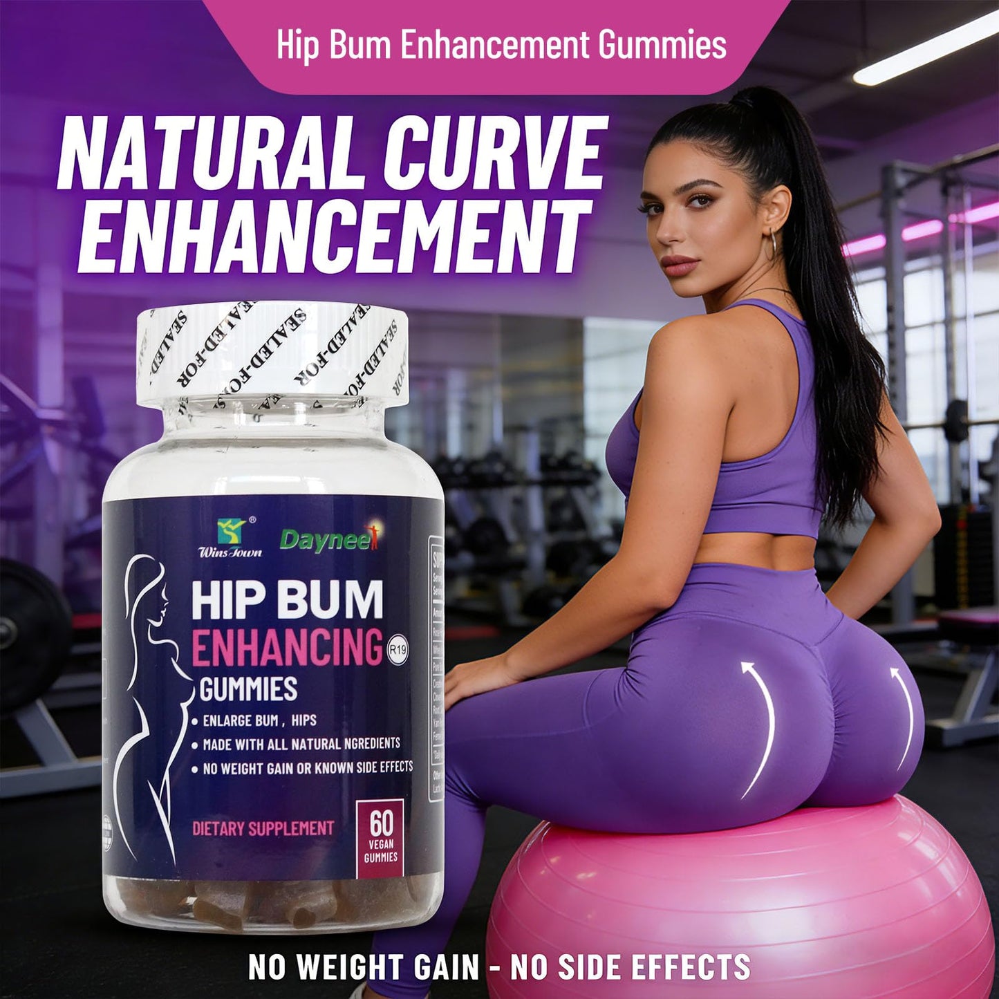 Wins Town Hip Glute & Curve Support Gummies for Women, 60 Count