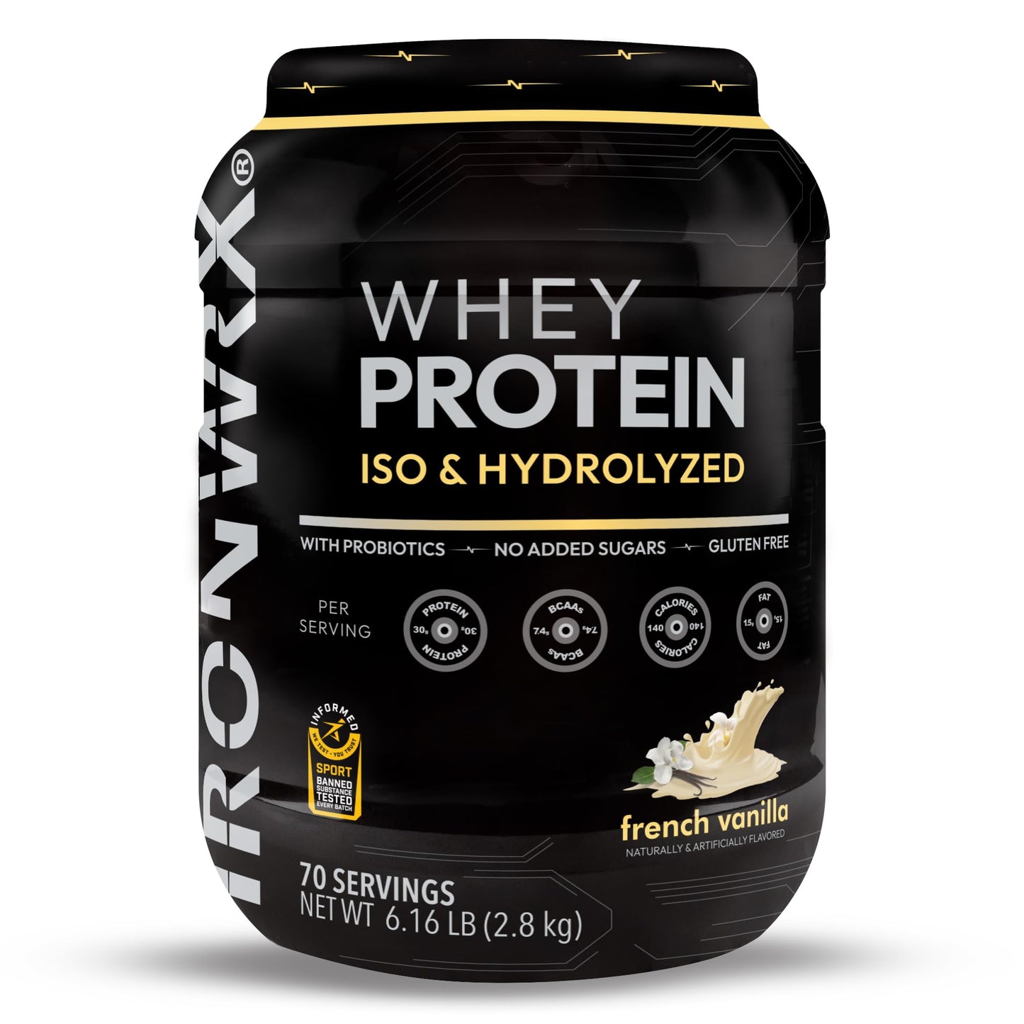 IRONWRX 100% Hydrolyzed Whey Protein Isolate Powder, French Vanilla, 70 Servings