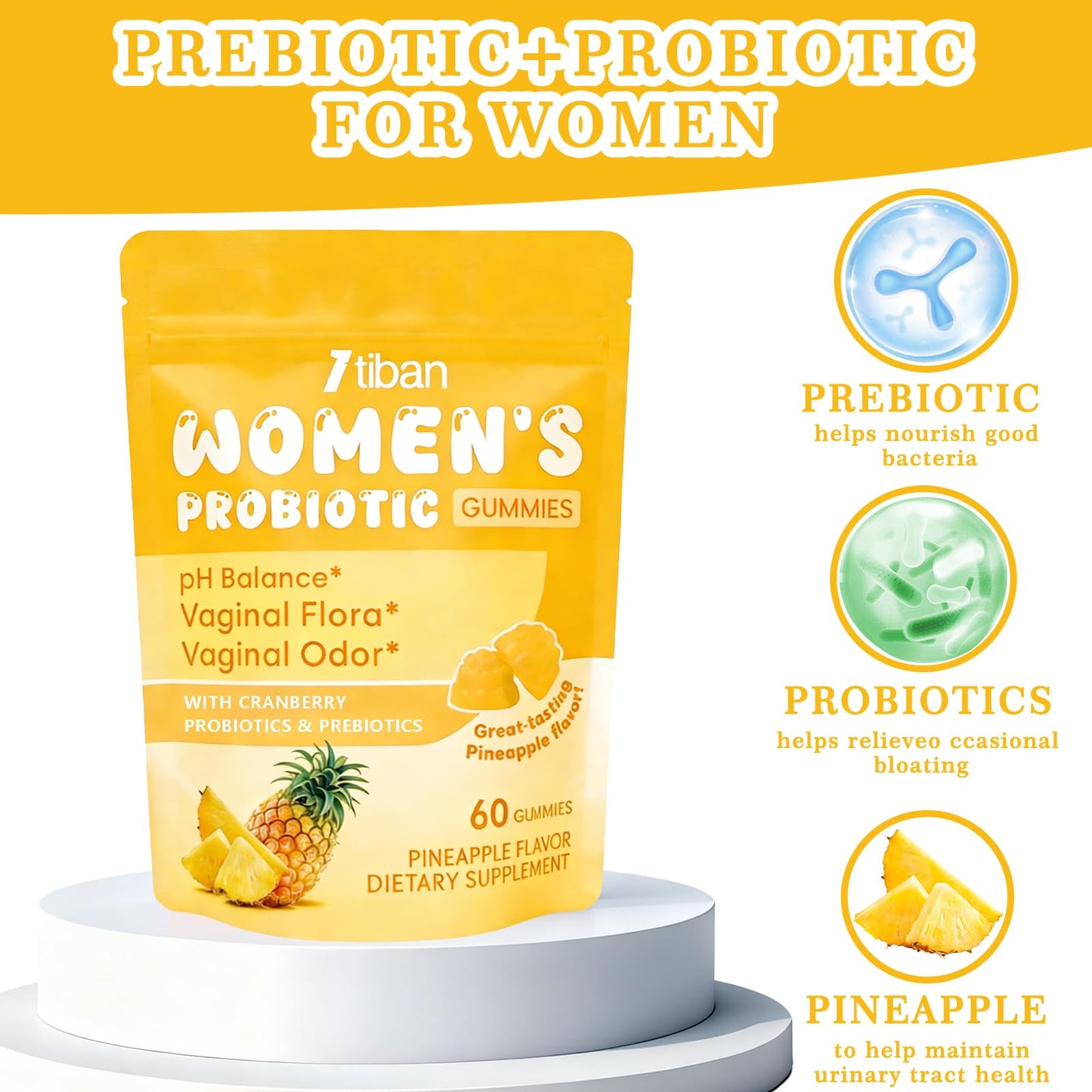 Itiban Vaginal Probiotics for Women, Premium Feminine pH Balance, Odor & Yeast Balance + Vitamin C for Immune Support, 60 Gummies