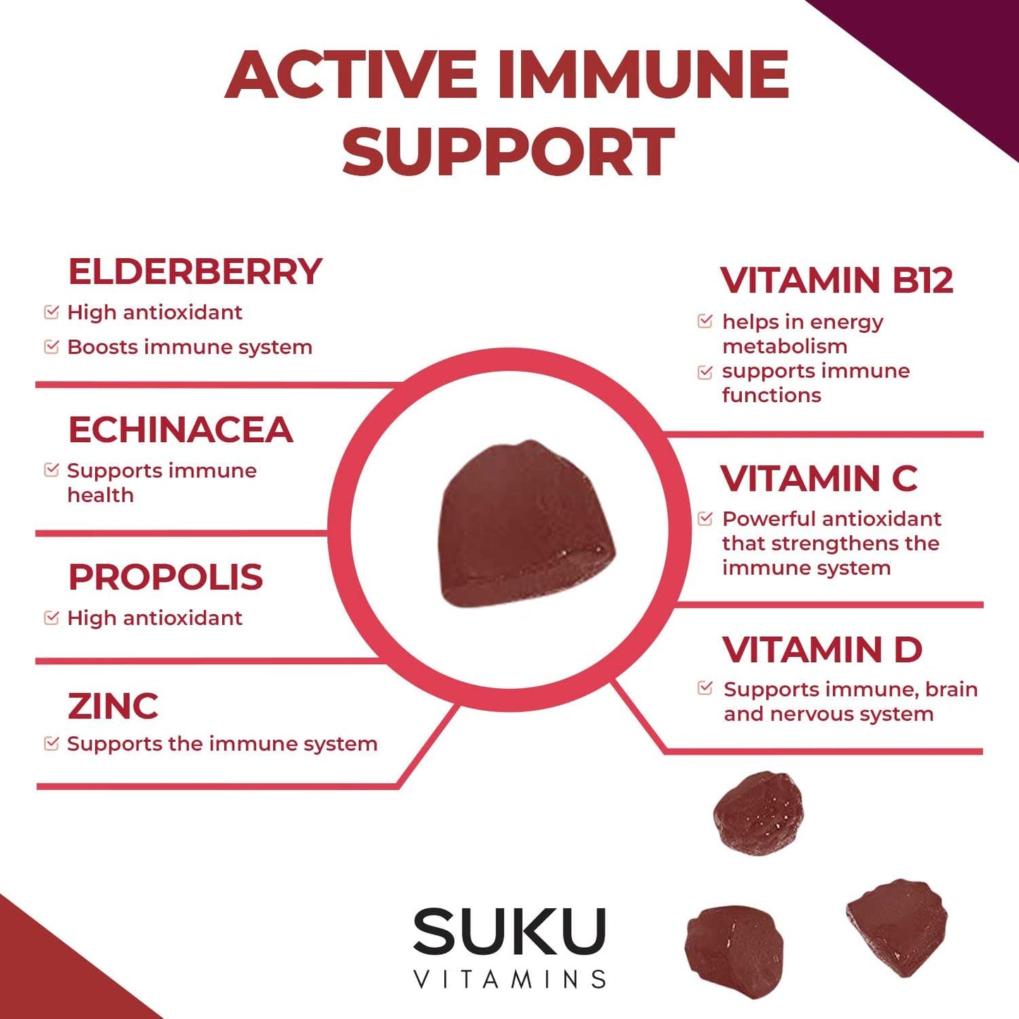 SUKU Ultimate Immunity Elderberry Echinacea and Propolis Gummies, Gummy, 50 Count
