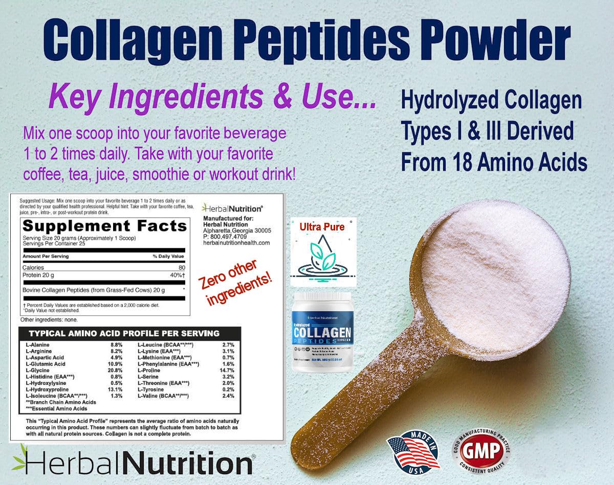 Herbal Nutrition Ultra Pure Collagen Peptides Powder, 40 Servings
