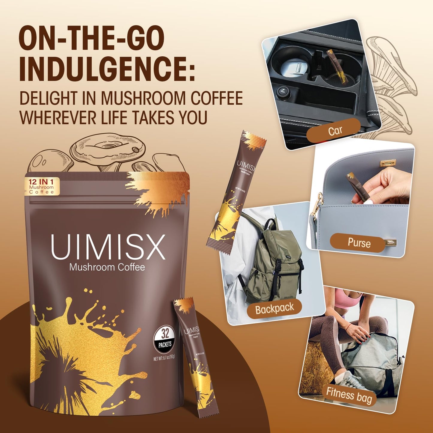 UIMISX Mushroom Coffee with Lion’s Mane & Ashwagandha Organic Adaptogenic Blend with 9 Mushrooms Powder 6.7